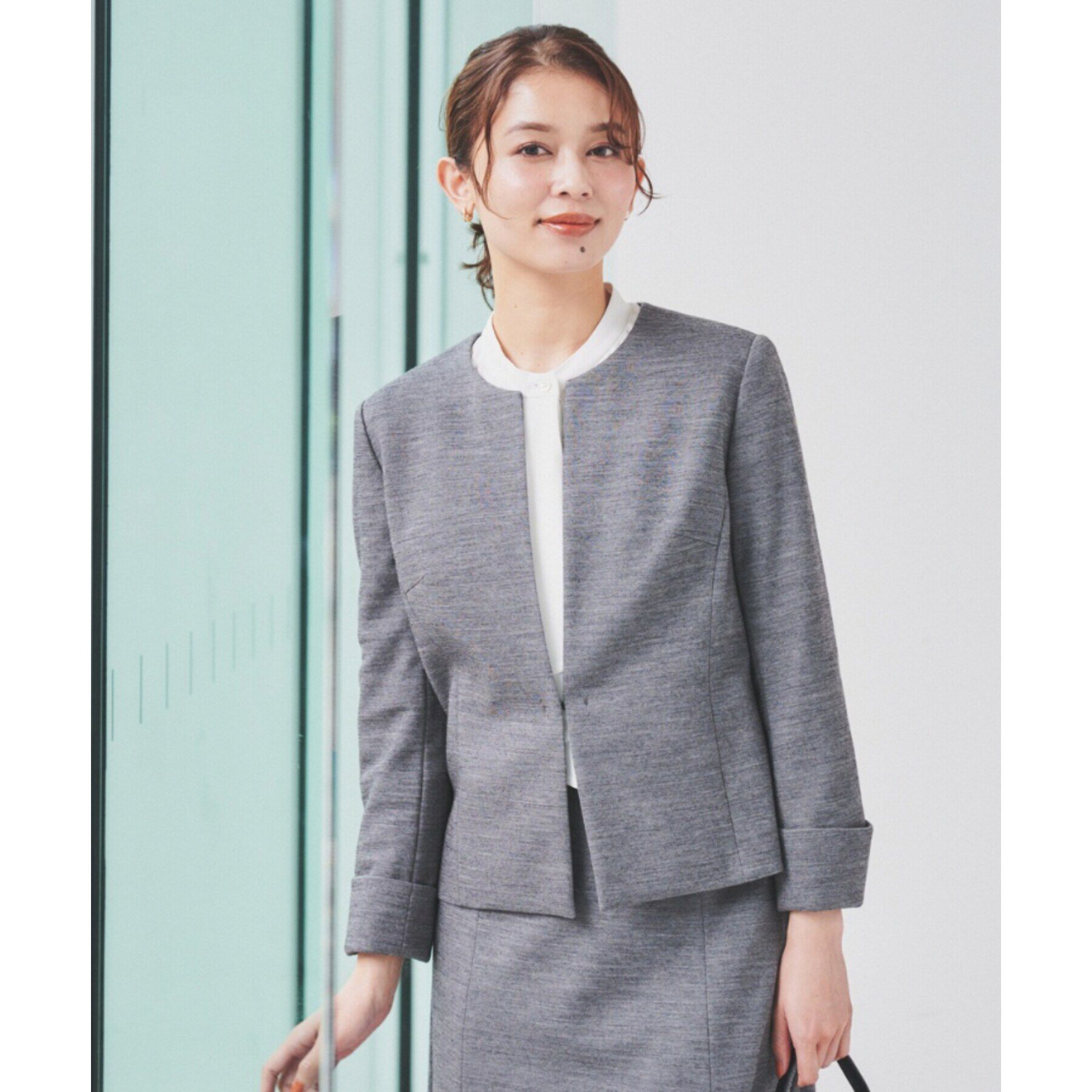 UNTITLED「【通勤スーツ】ウール混ジャージ ノーカラージャケット」|ノーカラージャケット|