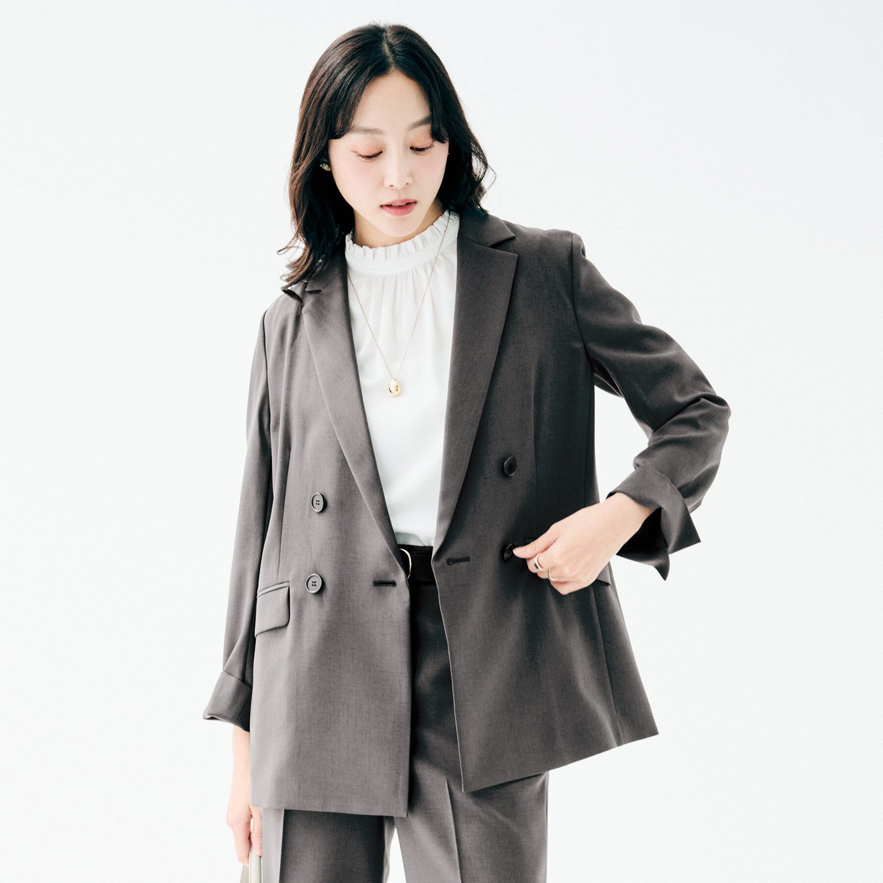 UNTITLED「【接触令感/UVカット/洗える】エアリー ダブルブレストジャケット」|テーラードジャケット|