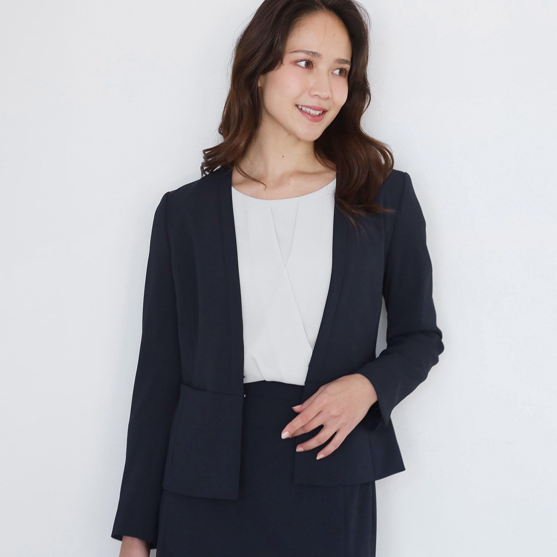 COUP DE CHANCE「【手洗い可／日本製／伸縮性／スーツ可】カラーレスジャケット」|ノーカラージャケット|