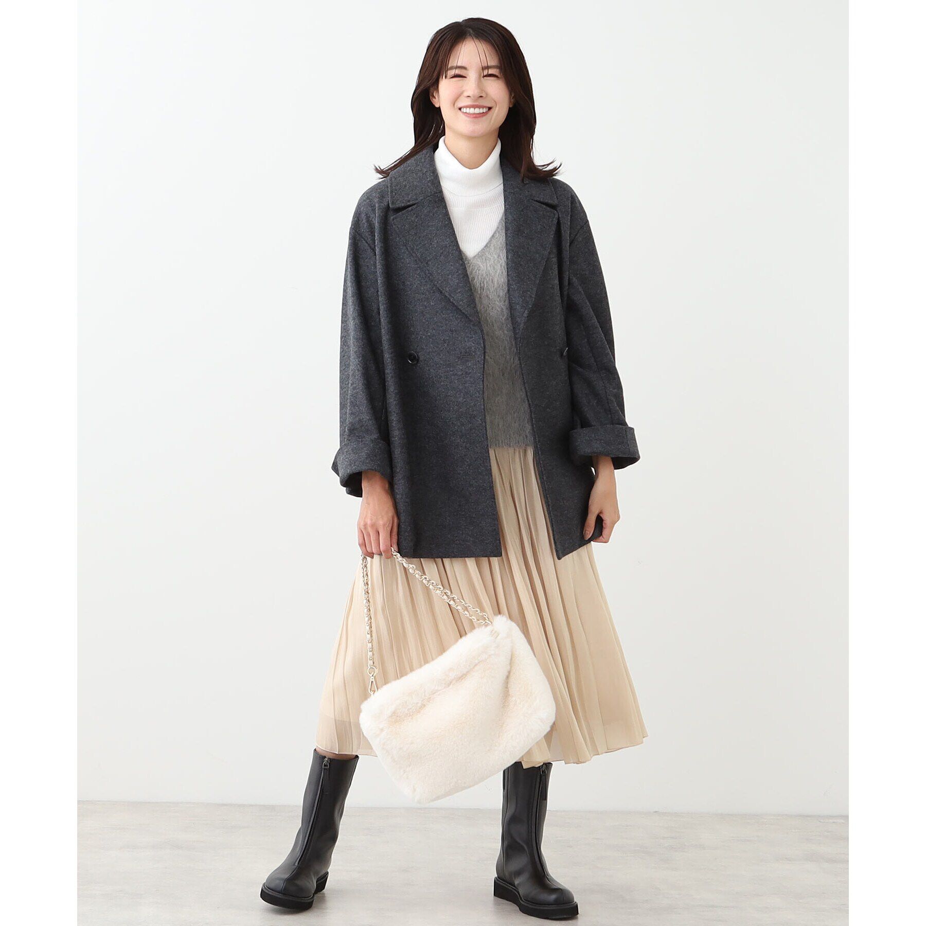 Reflect「【WEB限定カラーあり】ウール混メルトンライクピーコート」|ピーコート|