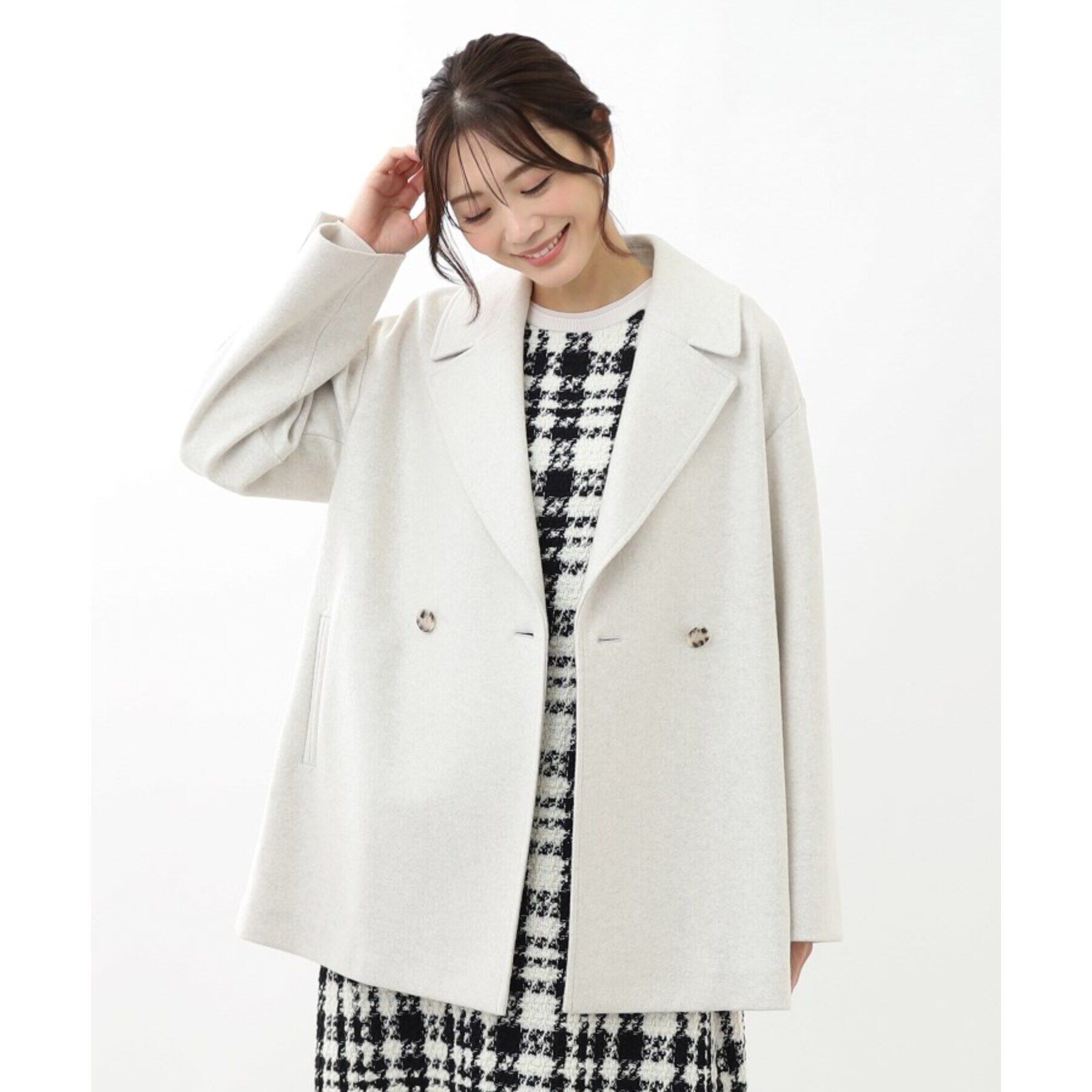 Reflect「【WEB限定カラーあり】ウール混メルトンライクピーコート」|ピーコート|グレージュ(850)