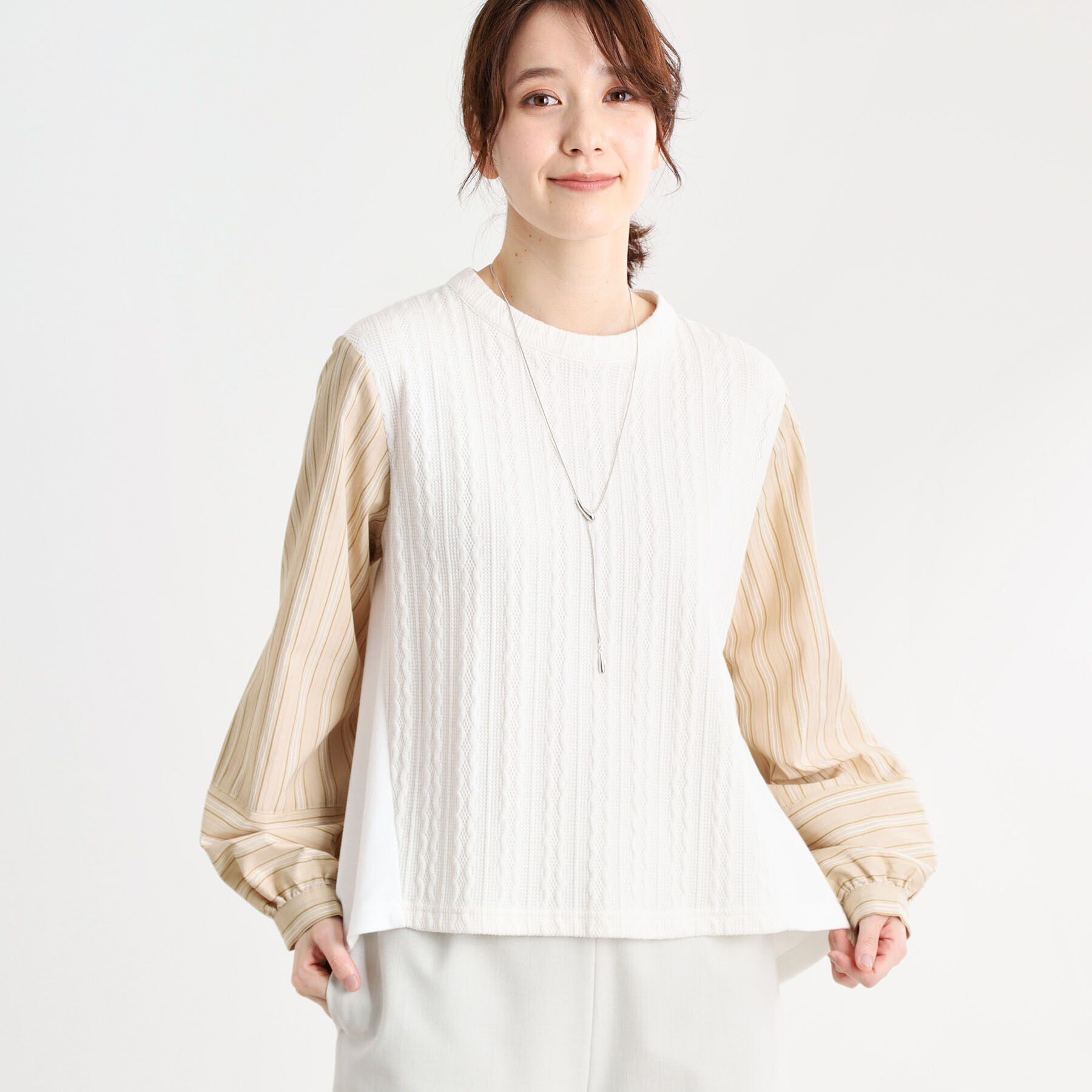 Reflect「【夏SALE／E‐QUALITY／洗える】異素材ミックスプルオーバー」|Tシャツ・カットソー|ベージュ(352)