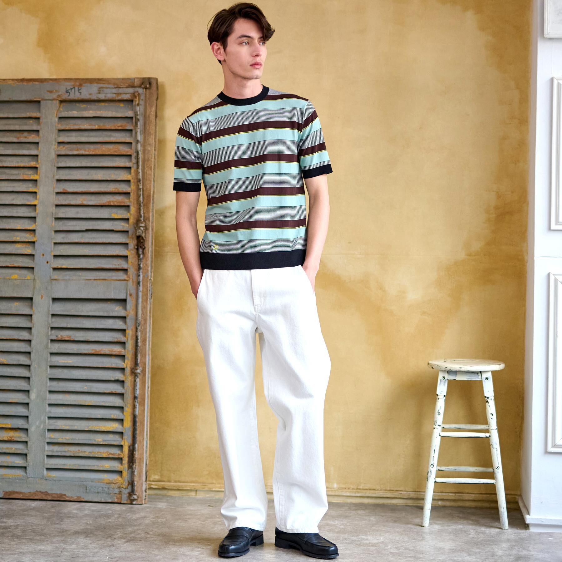 DRESSTERIOR「コットンシルク混 マルチボーダーニット」|ニット・セーター|