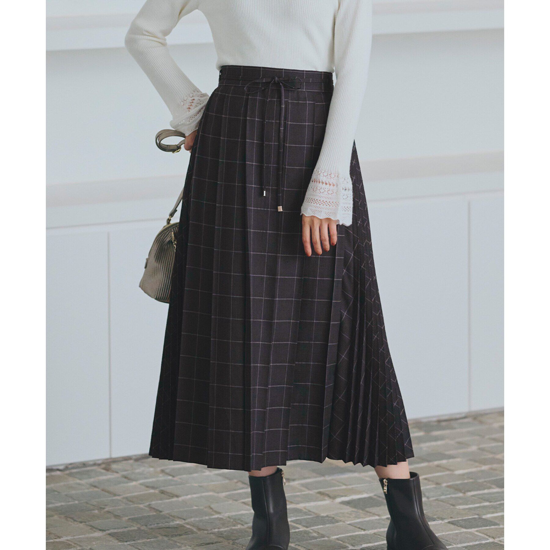 grove「ダブルプリーツチェックスカート」|スカート|ダークトーンチェック