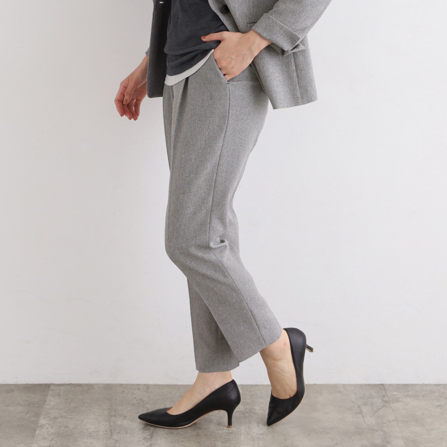 INDIVI「【定番スーツ／洗える／メランジ】ウールライクタックテーパードパンツ」|スーツ|