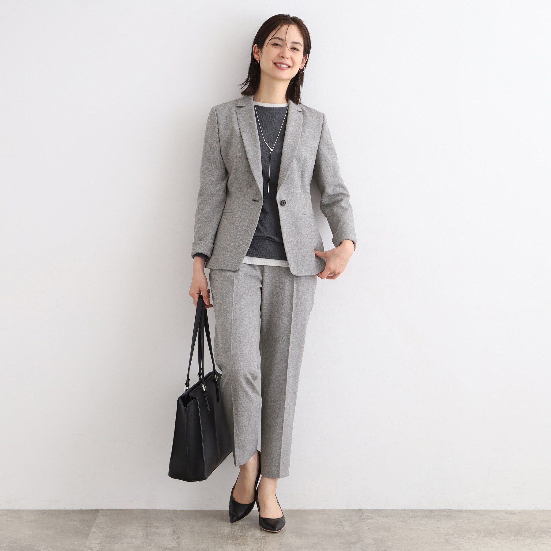 INDIVI「【定番スーツ／洗える／メランジ】ウールライクタックテーパードパンツ」|スーツ|