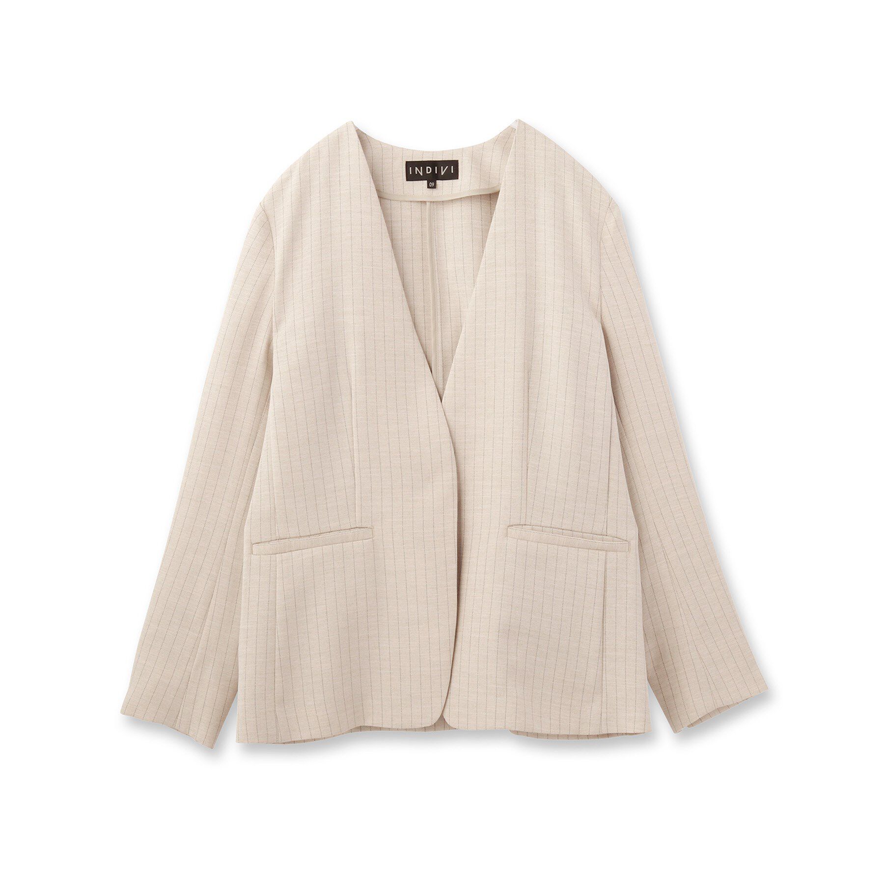 INDIVI「【こなれSETUP／ストライプ柄】リネンライクノーカラージャケット」|ノーカラージャケット|