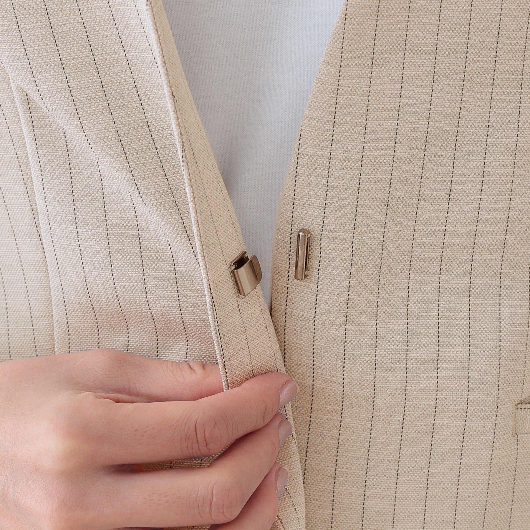 INDIVI「【こなれSETUP／ストライプ柄】リネンライクノーカラージャケット」|ノーカラージャケット|