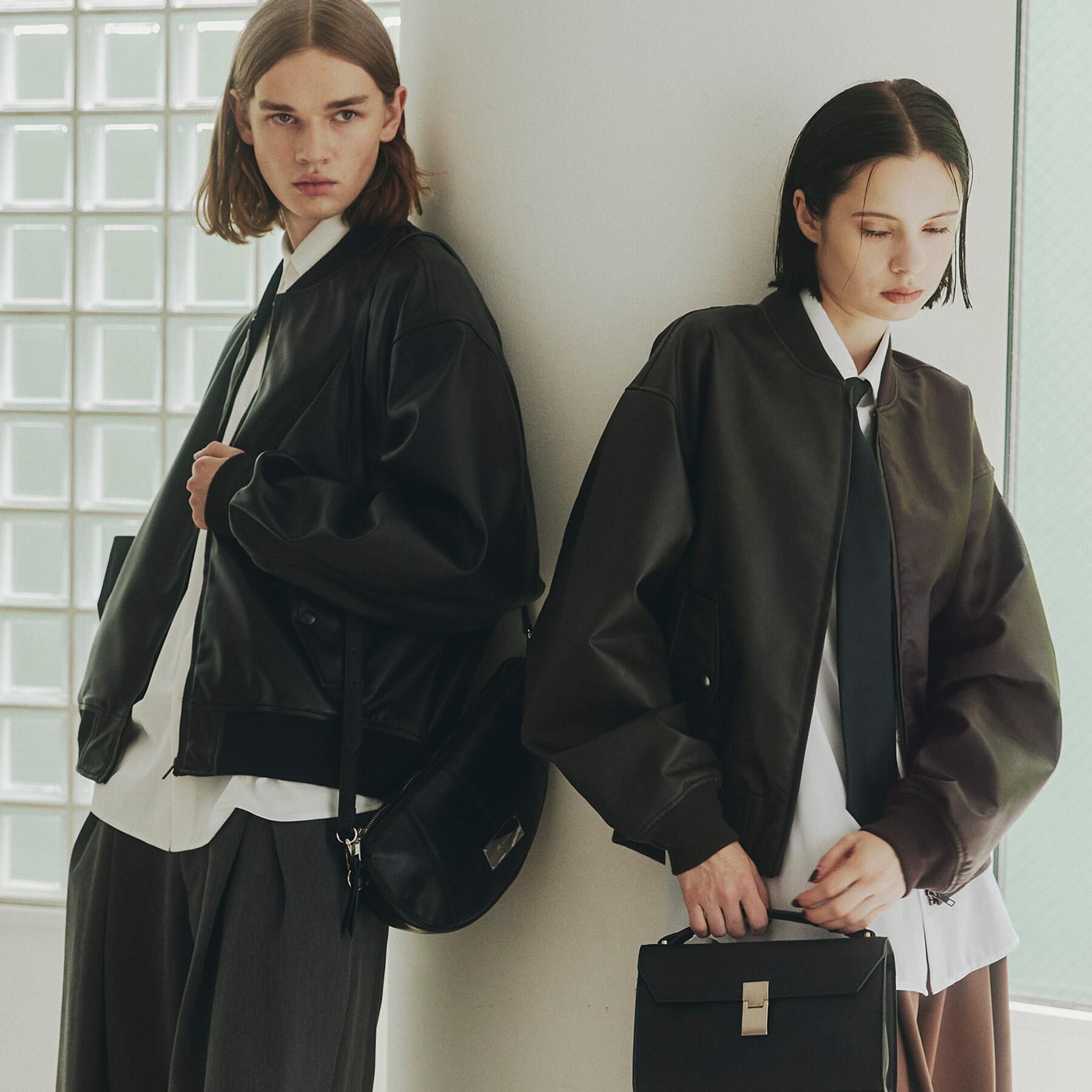 tk.TAKEO KIKUCHI「シンセティックレザー MA－1」|ブルゾン・スタジャン|ブラック(019)