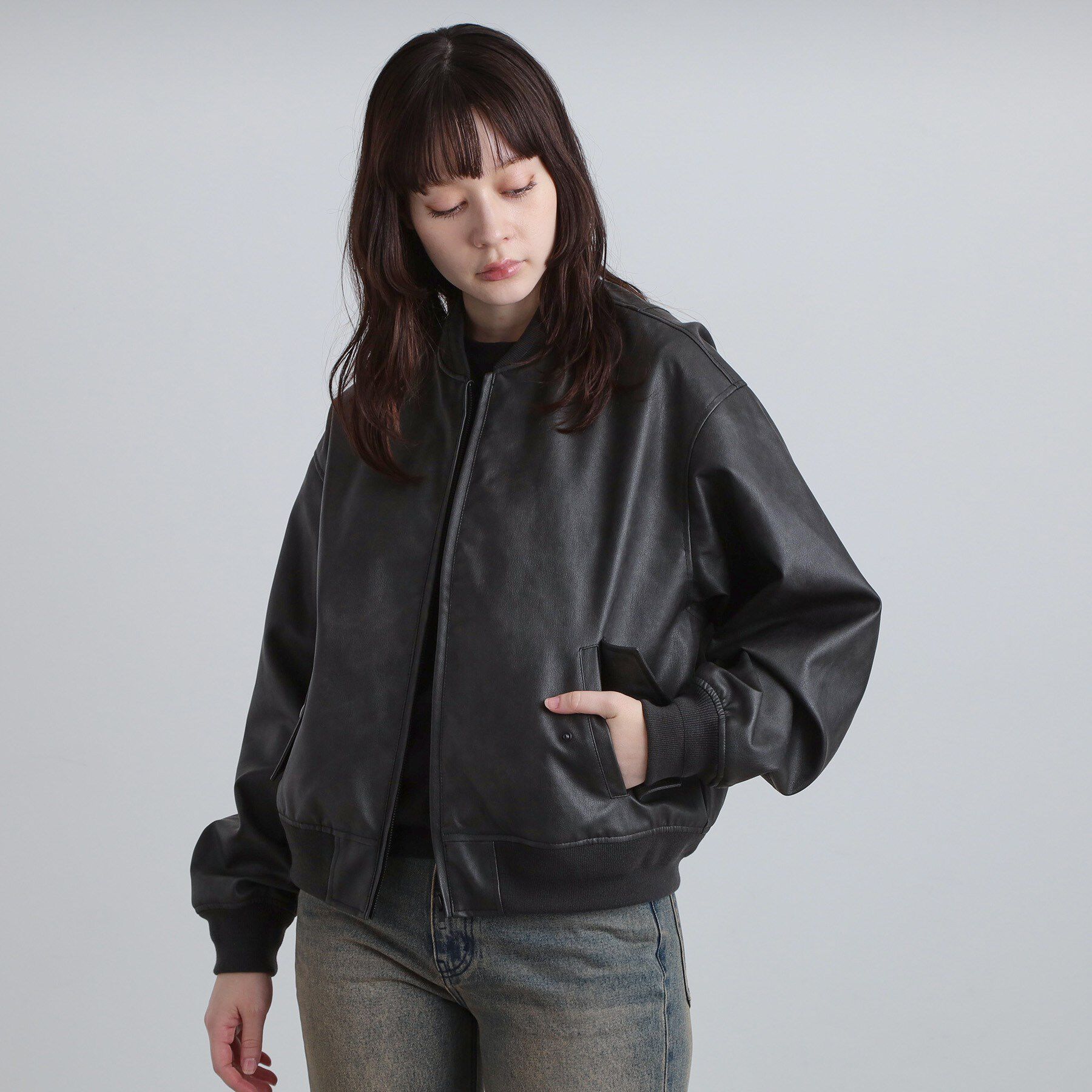 tk.TAKEO KIKUCHI「シンセティックレザー MA－1」|ブルゾン・スタジャン|
