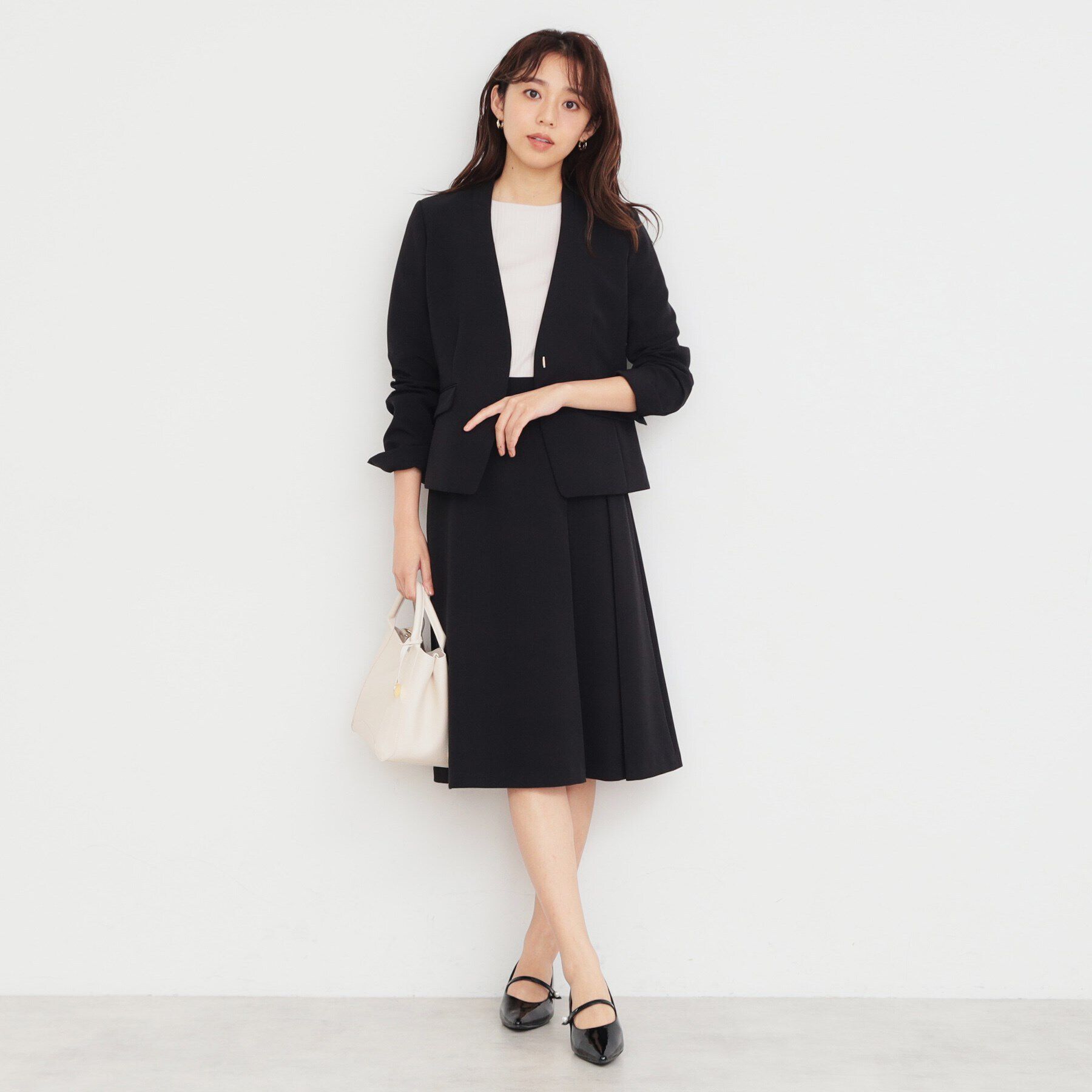 index「ダブルクロスノーカラージャケット/セットアップ対応【洗濯機洗い可/ストレッチ/防シワ/イージーアイロ」|ノーカラージャケット|