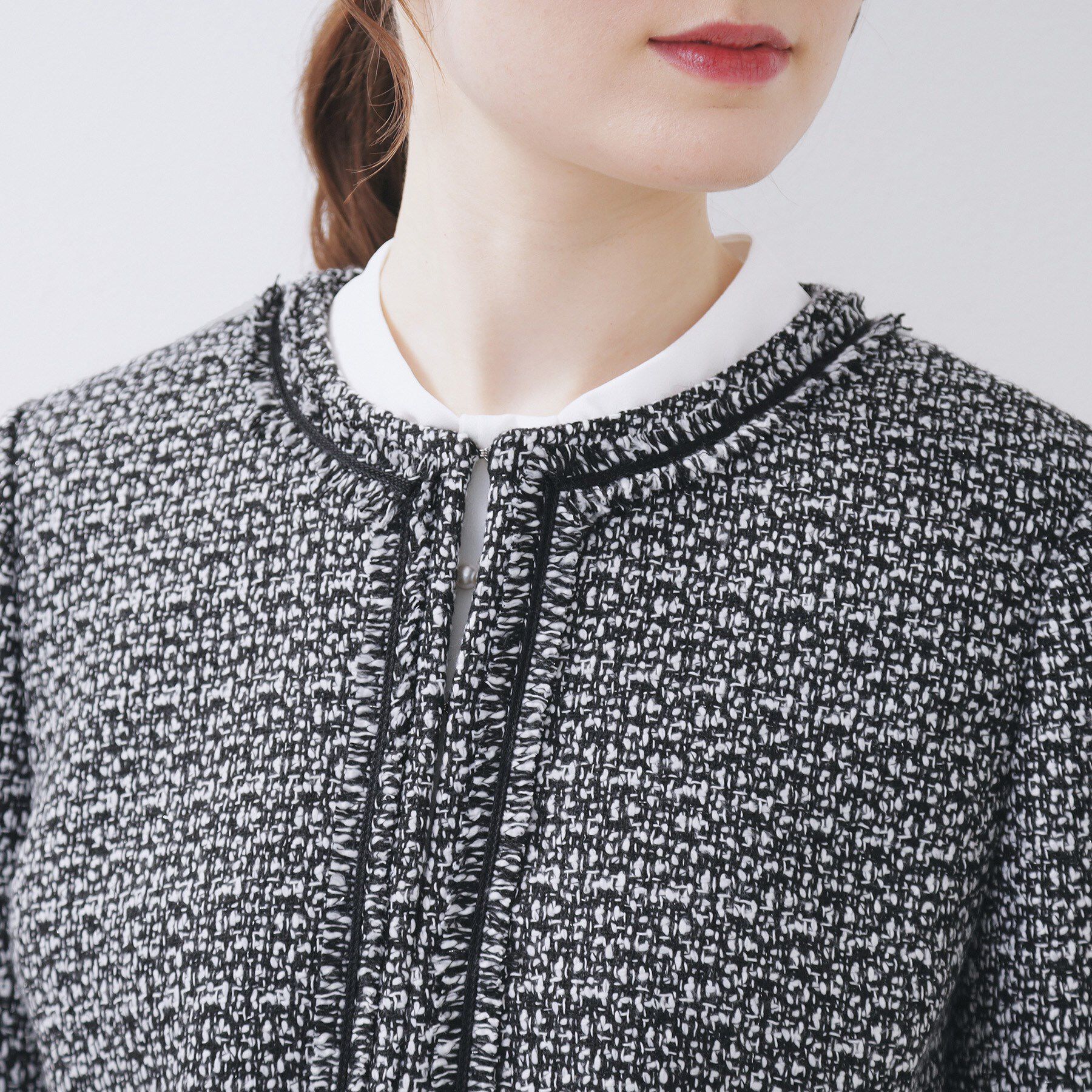 index「≪通勤・セレモニー/セットアップ対応≫ノーカラーツイードジャケット【洗濯機OK】」|ノーカラージャケット|