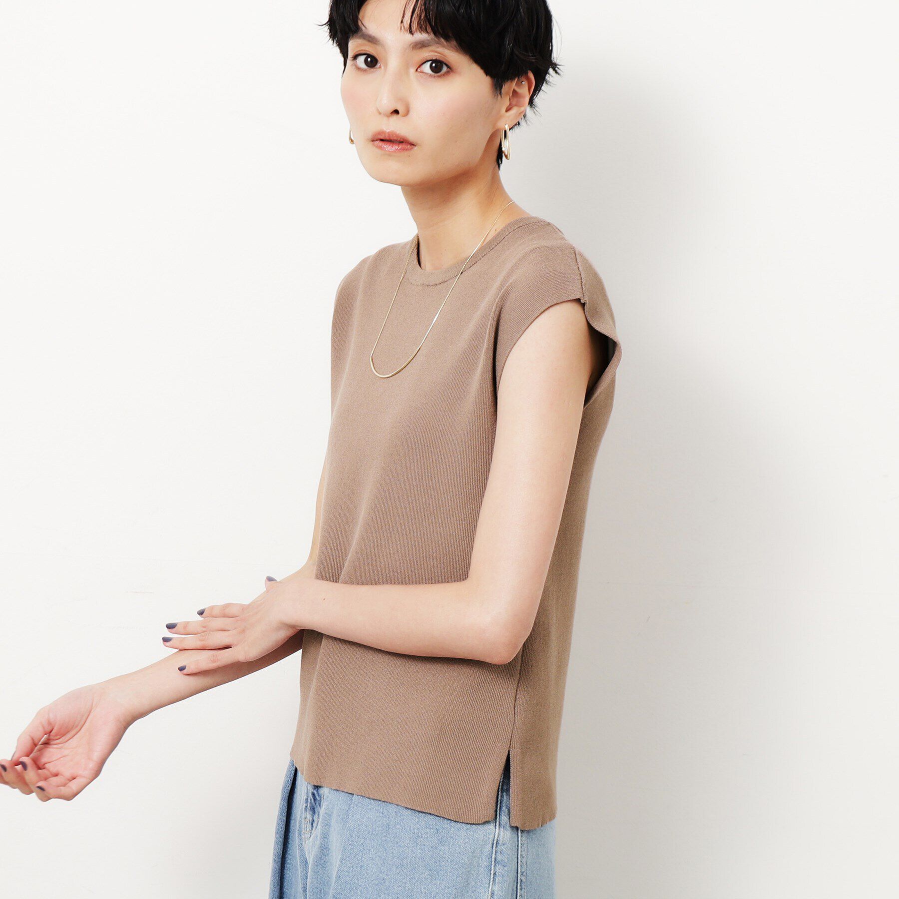 OPAQUE.CLIP「クルーネックフレンチスリーブニット【洗濯機洗い可】」|ニット・セーター|