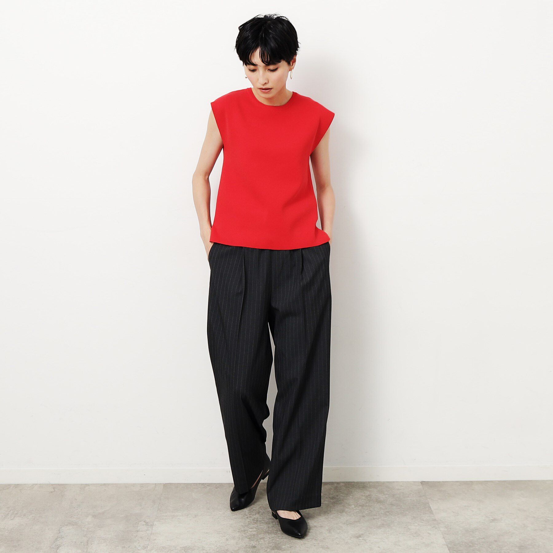 OPAQUE.CLIP「クルーネックフレンチスリーブニット【洗濯機洗い可】」|ニット・セーター|