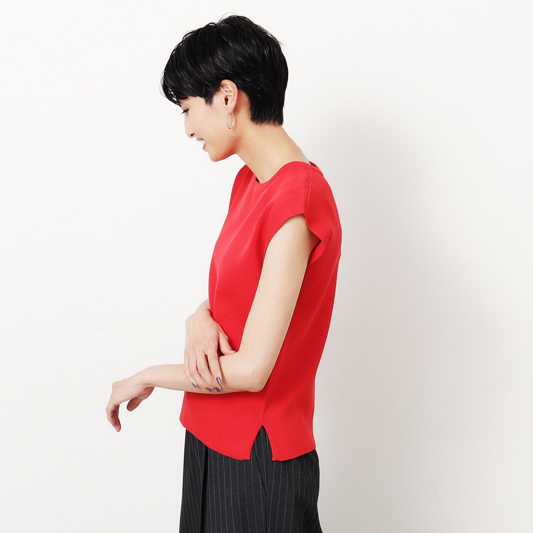 OPAQUE.CLIP「クルーネックフレンチスリーブニット【洗濯機洗い可】」|ニット・セーター|