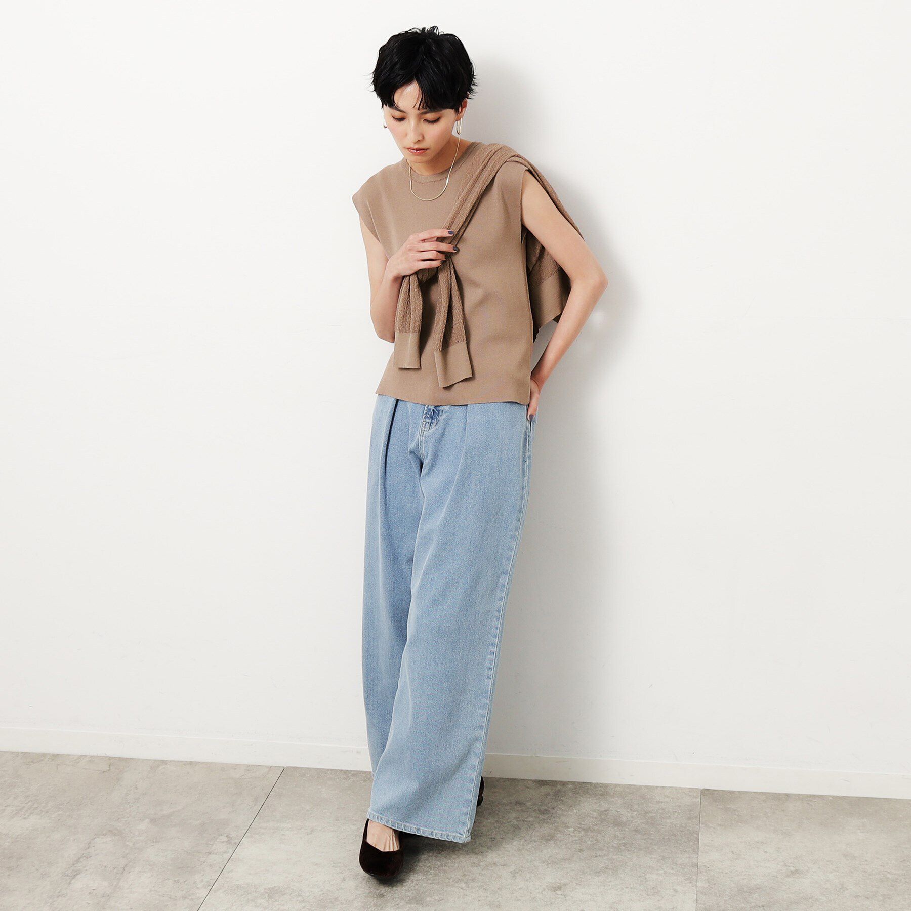 OPAQUE.CLIP「クルーネックフレンチスリーブニット【洗濯機洗い可】」|ニット・セーター|