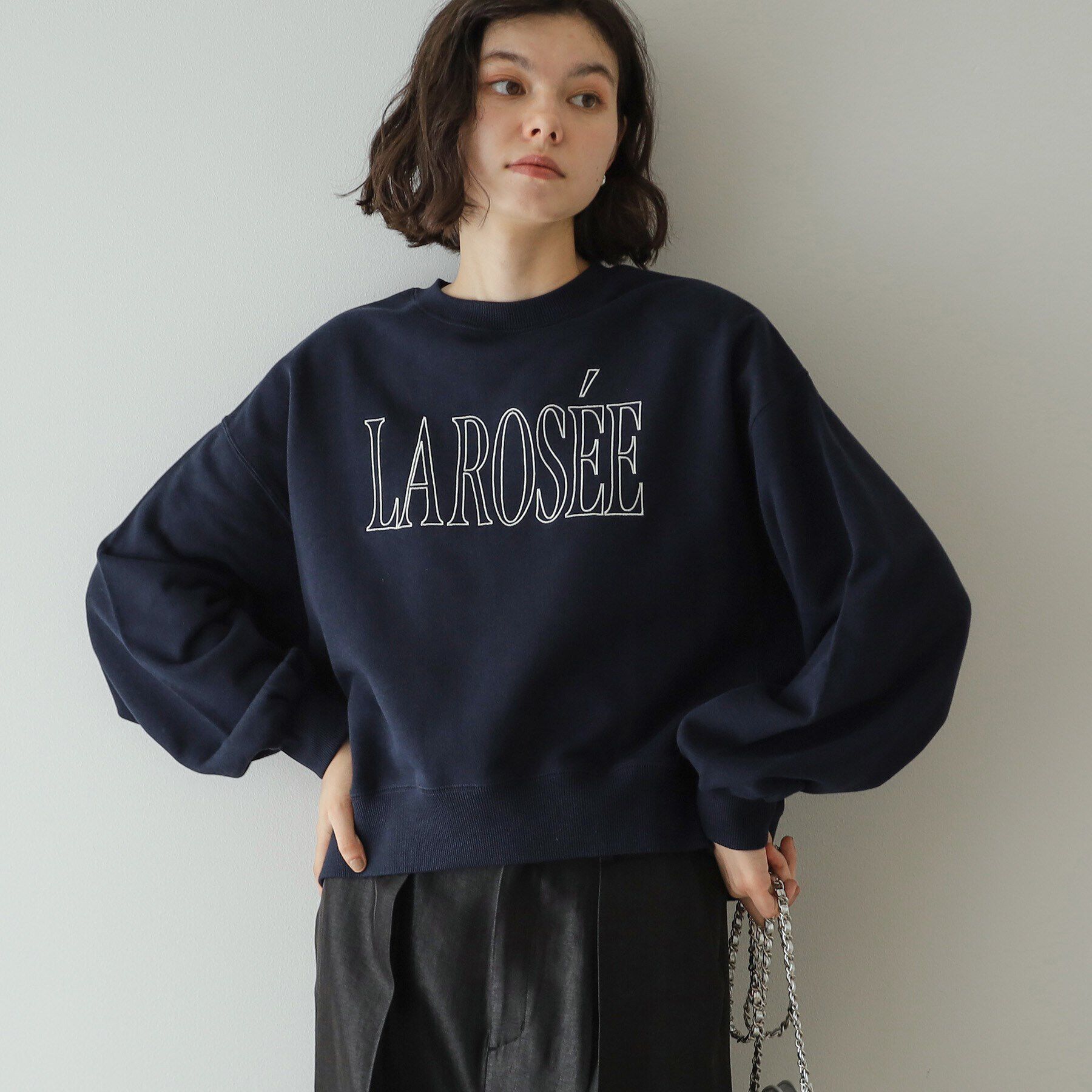 OPAQUE.CLIP「《美人百花掲載》ロゴ裏毛ショートトップス【洗濯機洗い可】」|Tシャツ・カットソー|ネイビー(094)