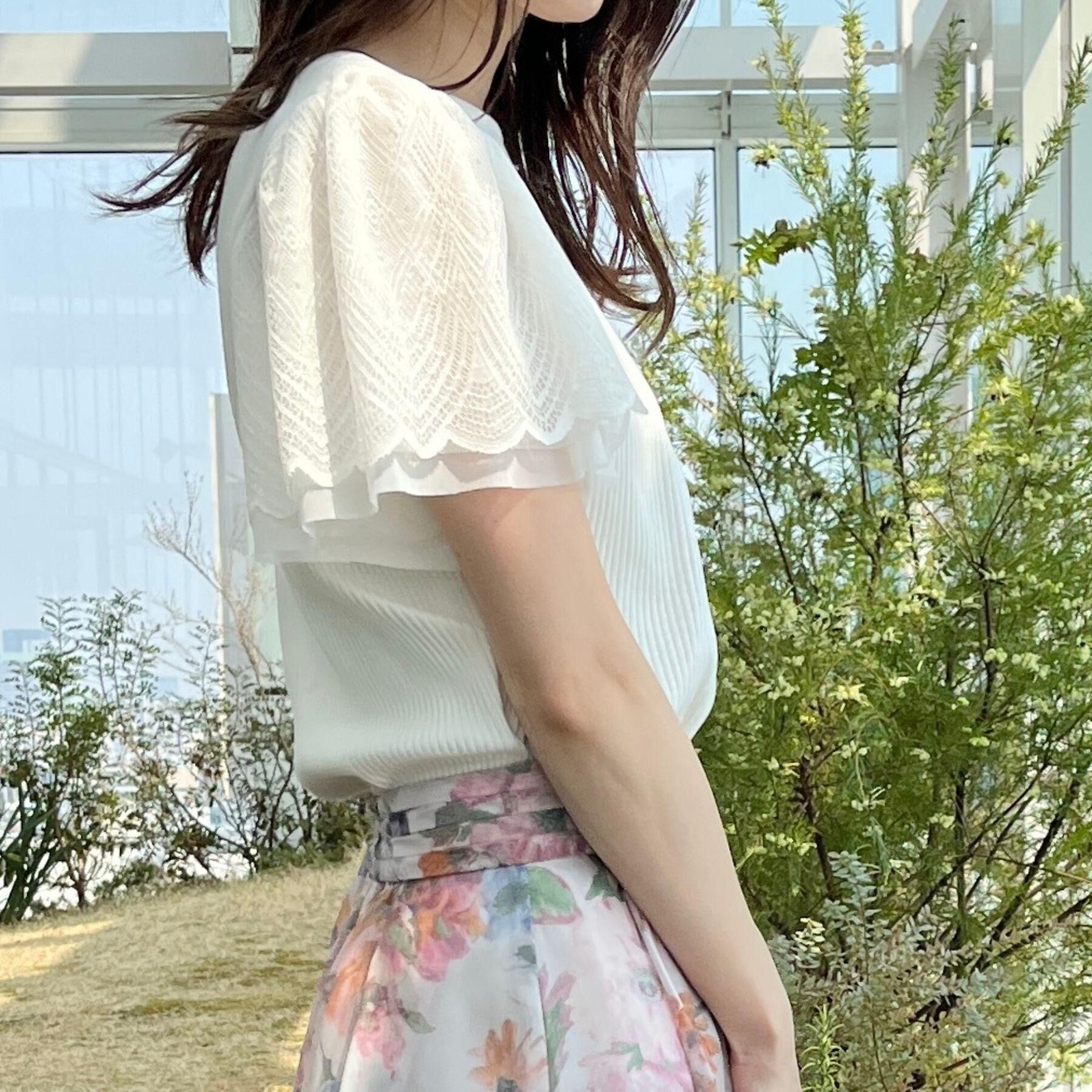 Couture broach「【二の腕カバー・通勤】レース袖テレコトップス」|Tシャツ・カットソー|