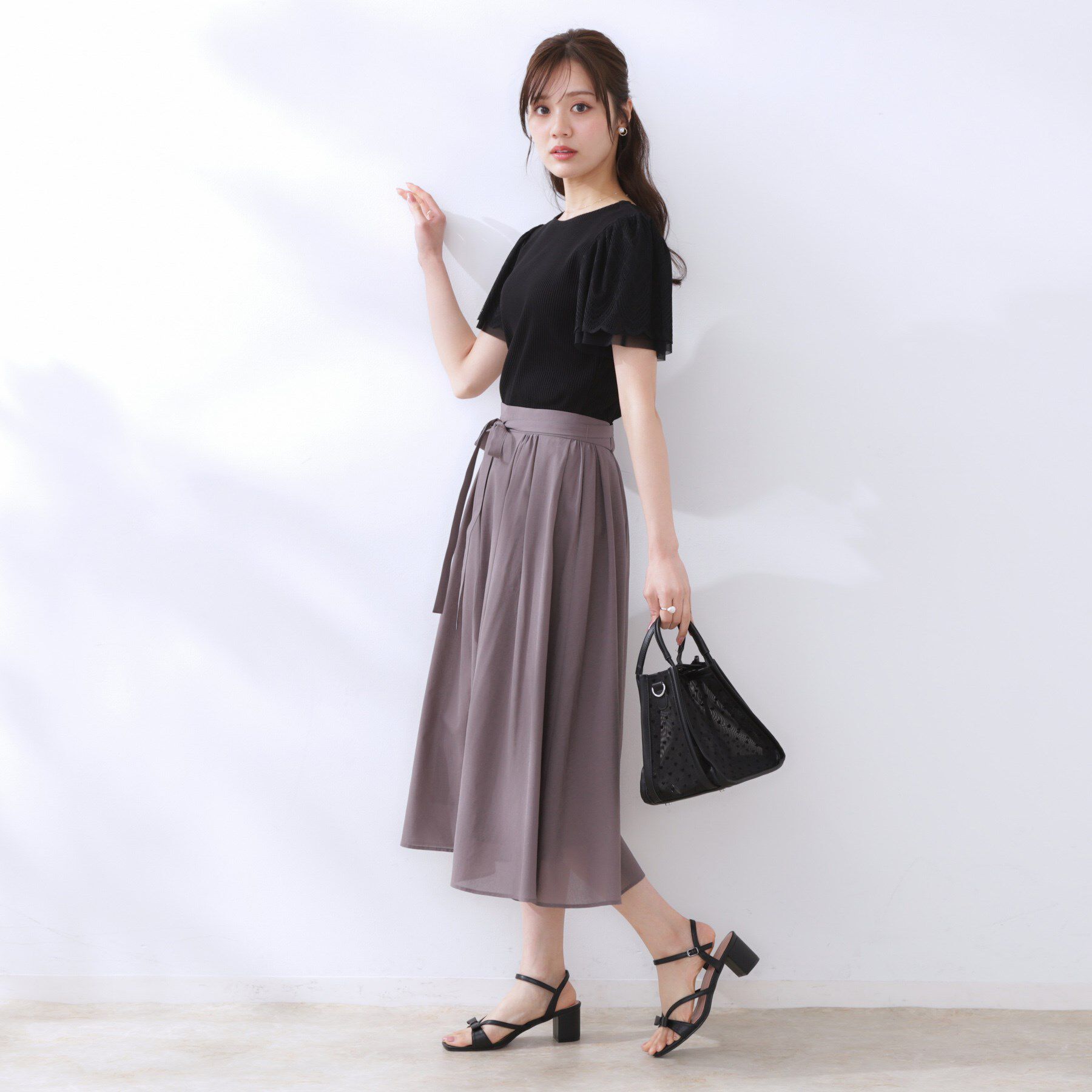 Couture broach「【二の腕カバー・通勤】レース袖テレコトップス」|Tシャツ・カットソー|