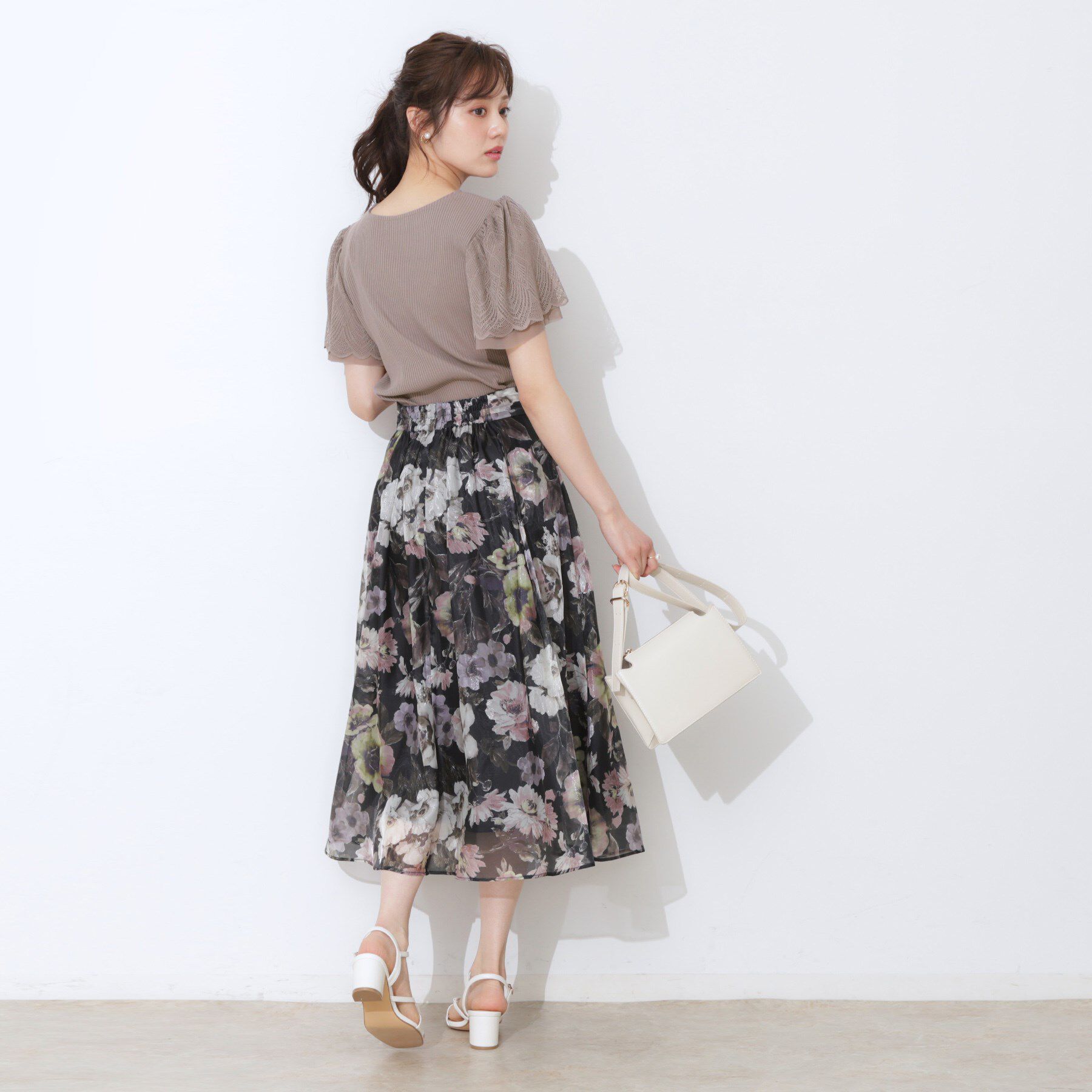 Couture broach「【二の腕カバー・通勤】レース袖テレコトップス」|Tシャツ・カットソー|