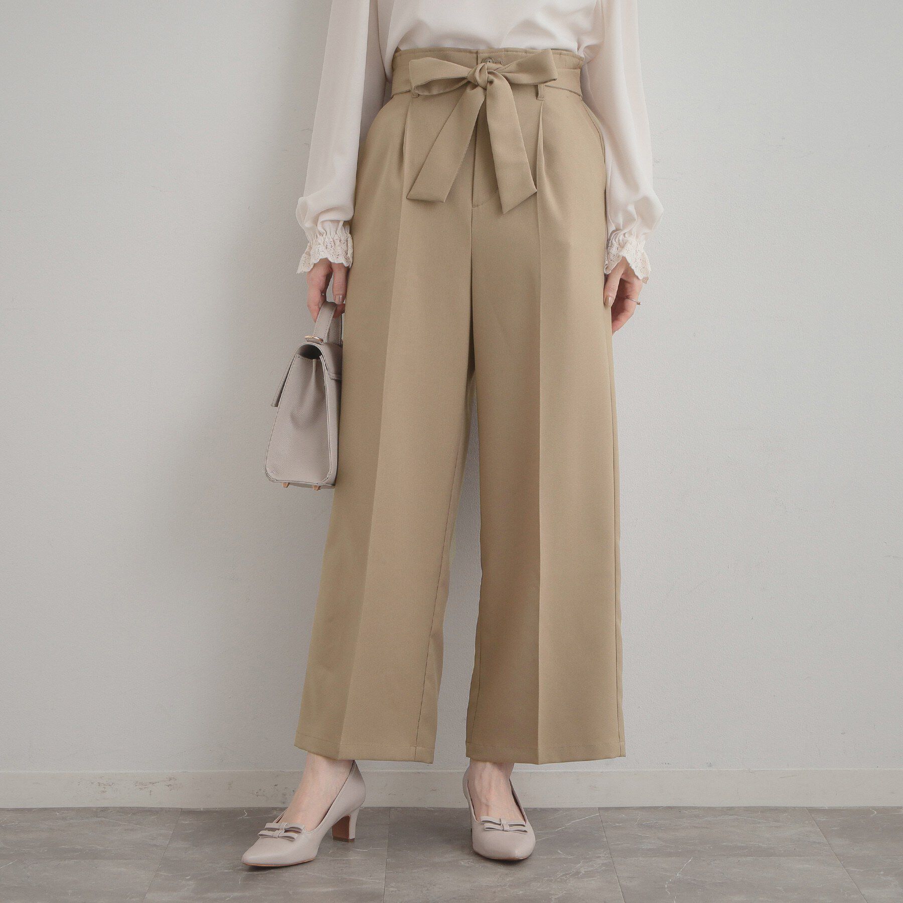 Couture broach「【洗える・通勤】ウエストリボン サスペンダー付きワイドパンツ」|その他|