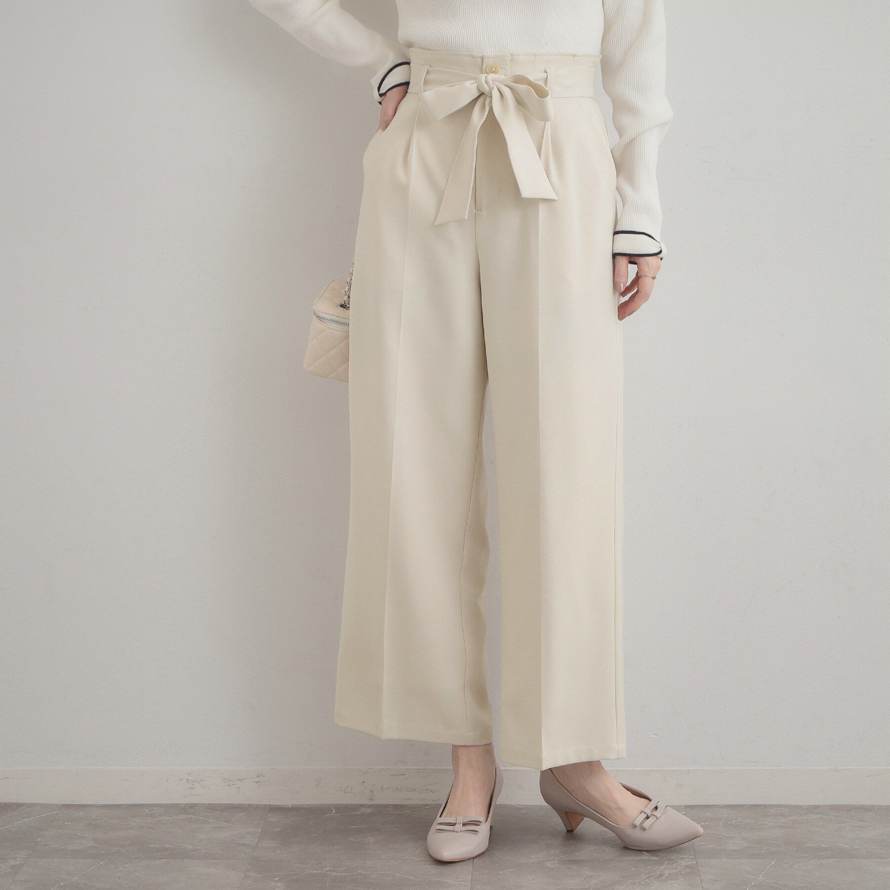 Couture broach「【洗える・通勤】ウエストリボン サスペンダー付きワイドパンツ」|その他|