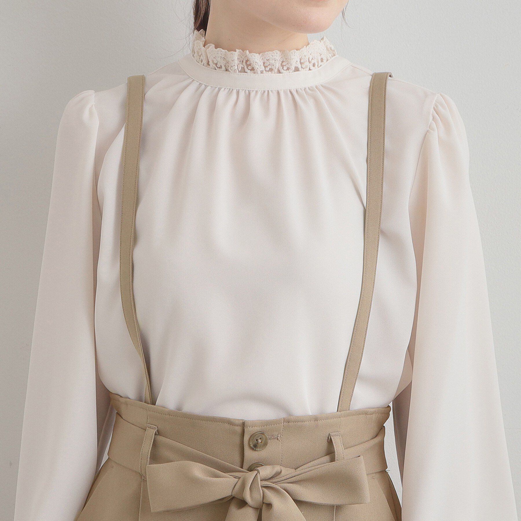 Couture broach「【洗える・通勤】ウエストリボン サスペンダー付きワイドパンツ」|その他|