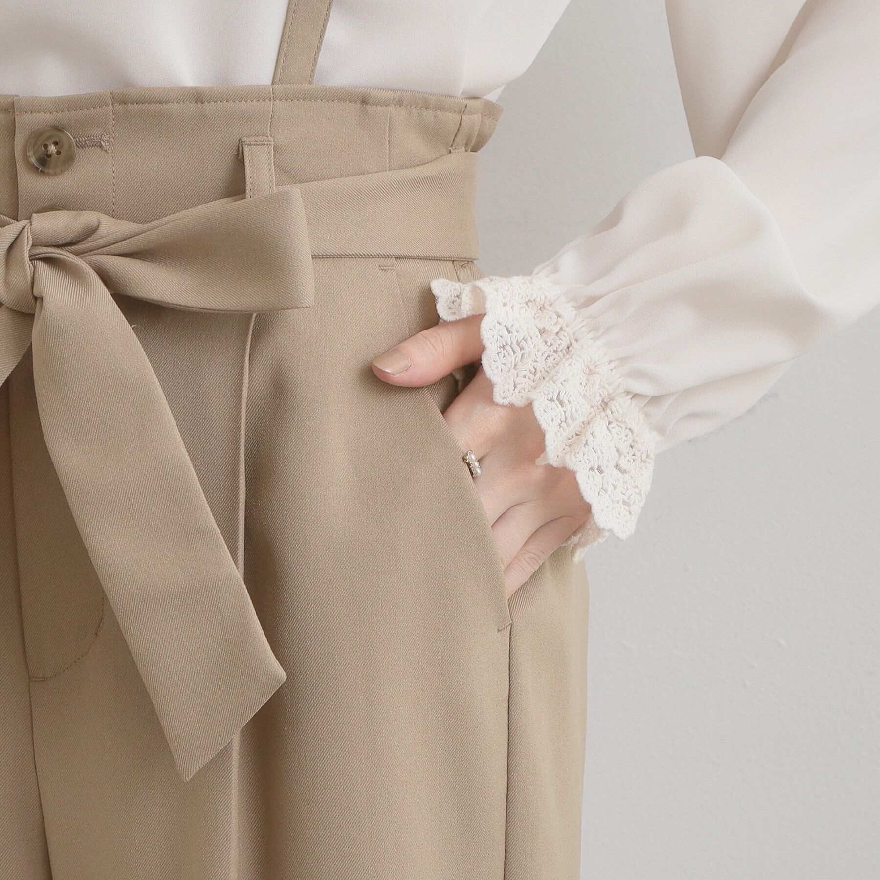 Couture broach「【洗える・通勤】ウエストリボン サスペンダー付きワイドパンツ」|その他|