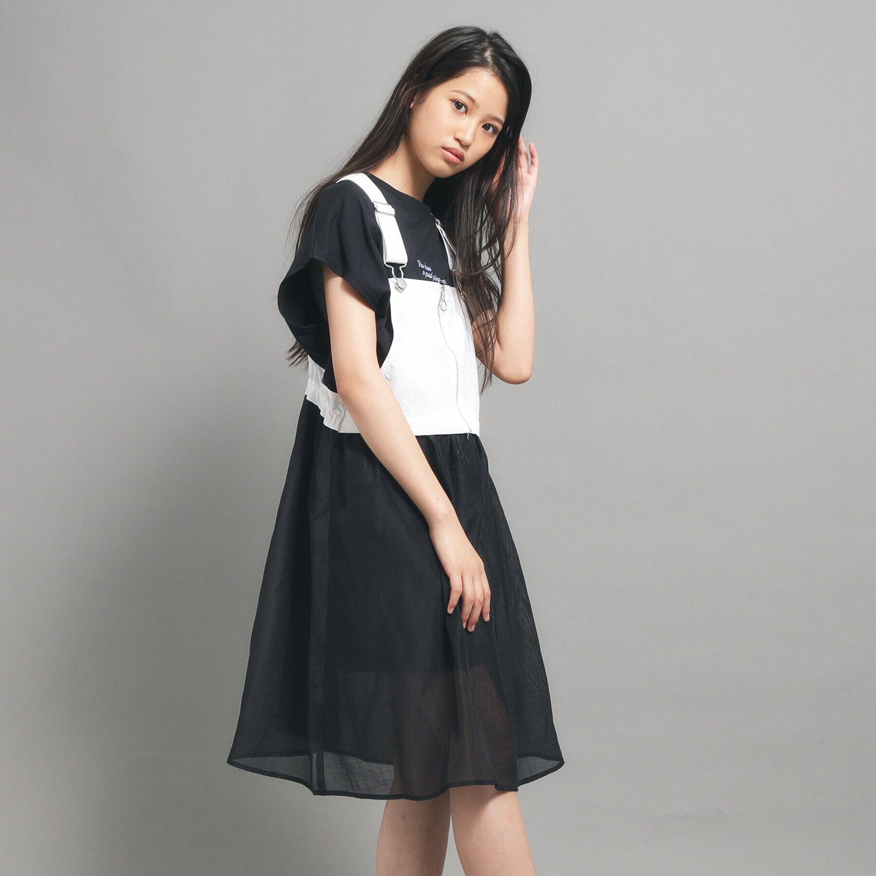 PINK-latte「チュール切り替えワンピース」|ジャンパースカート|