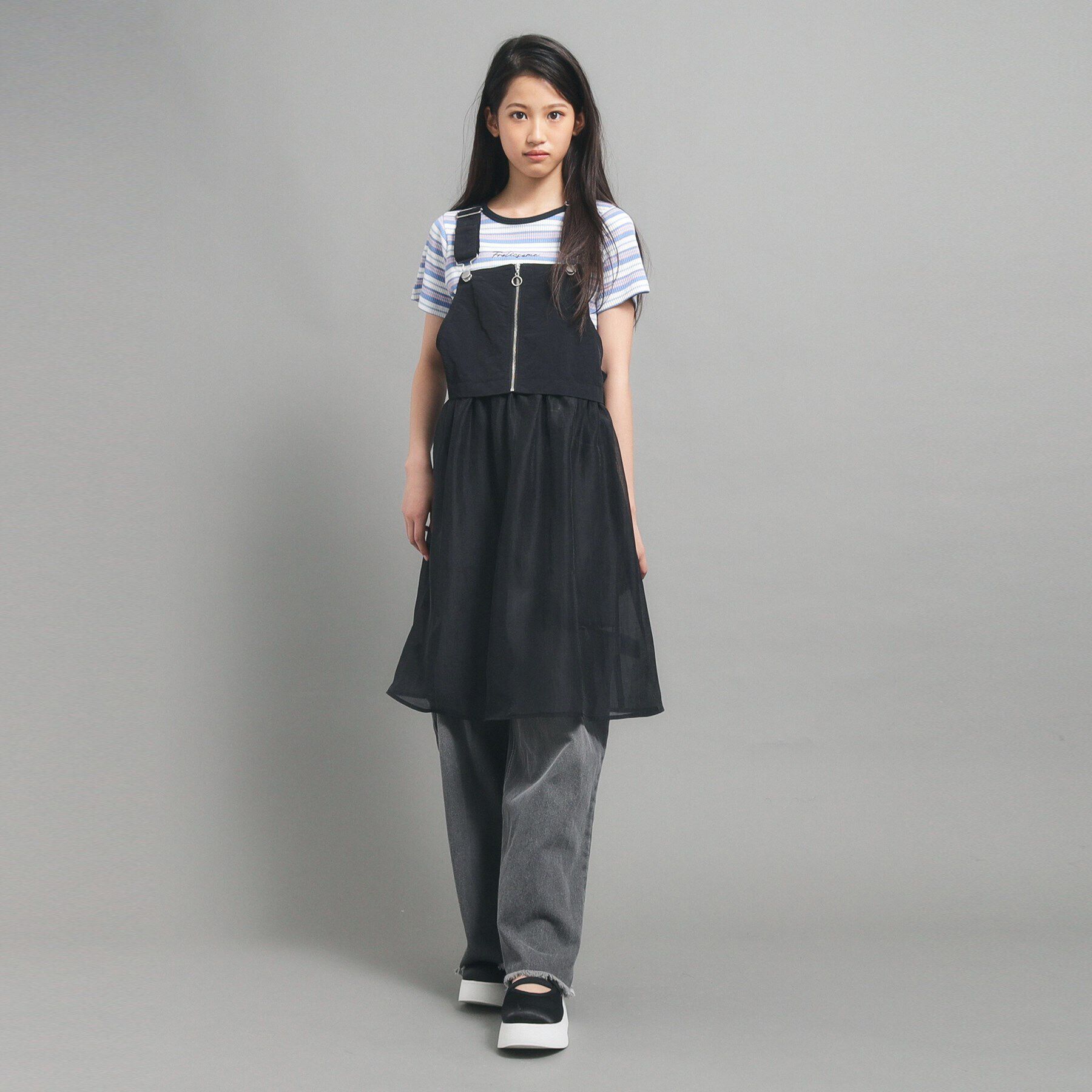 PINK-latte「チュール切り替えワンピース」|ジャンパースカート|