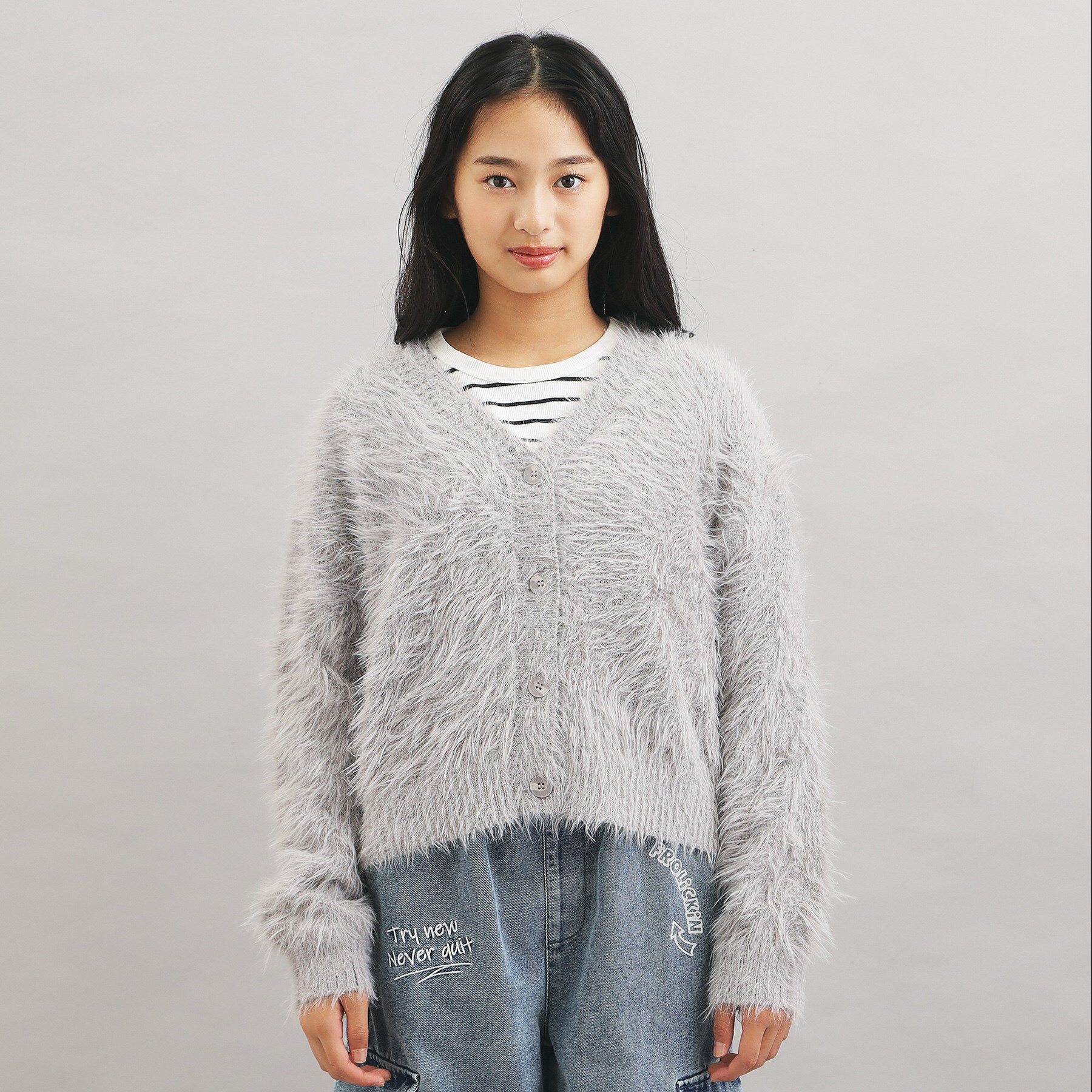 PINK-latte「ウォッシャブルロゴシャギーニットカーディガン」|カーディガン|