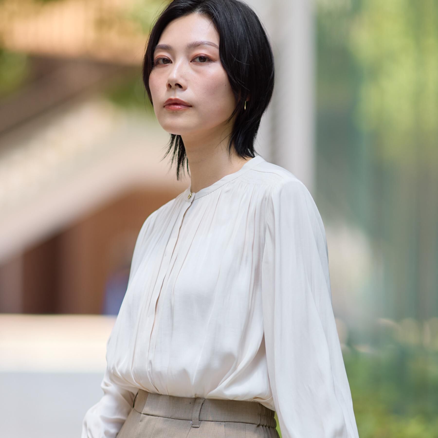 THE SHOP TK「ヴィンテージサテンギャザーシャツ」|シャツ・ブラウス|