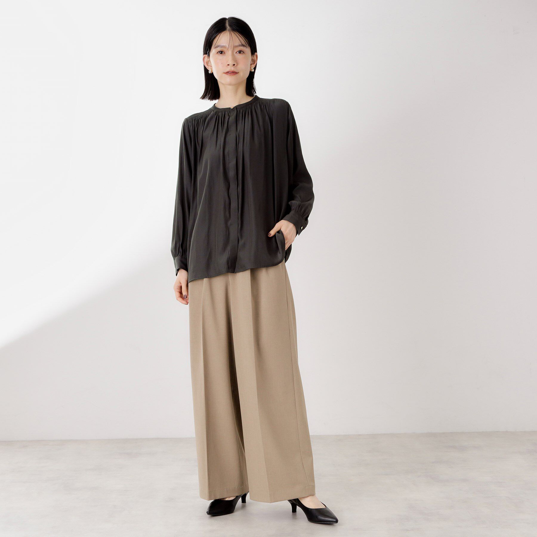 THE SHOP TK「ヴィンテージサテンギャザーシャツ」|シャツ・ブラウス|