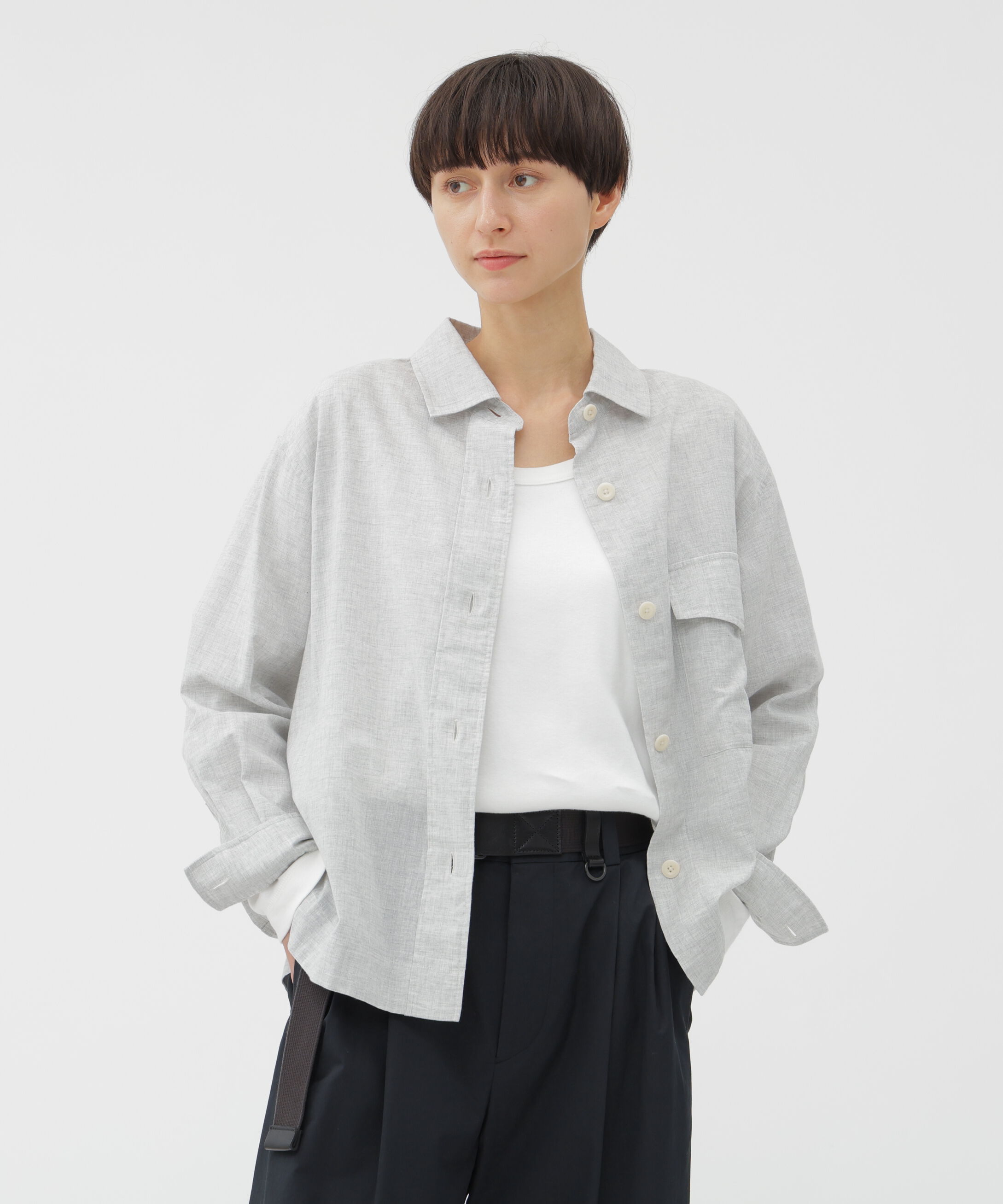 MHL.「TOP DYED COTTON POPLIN SHIRT」|シャツ・ブラウス|GREY