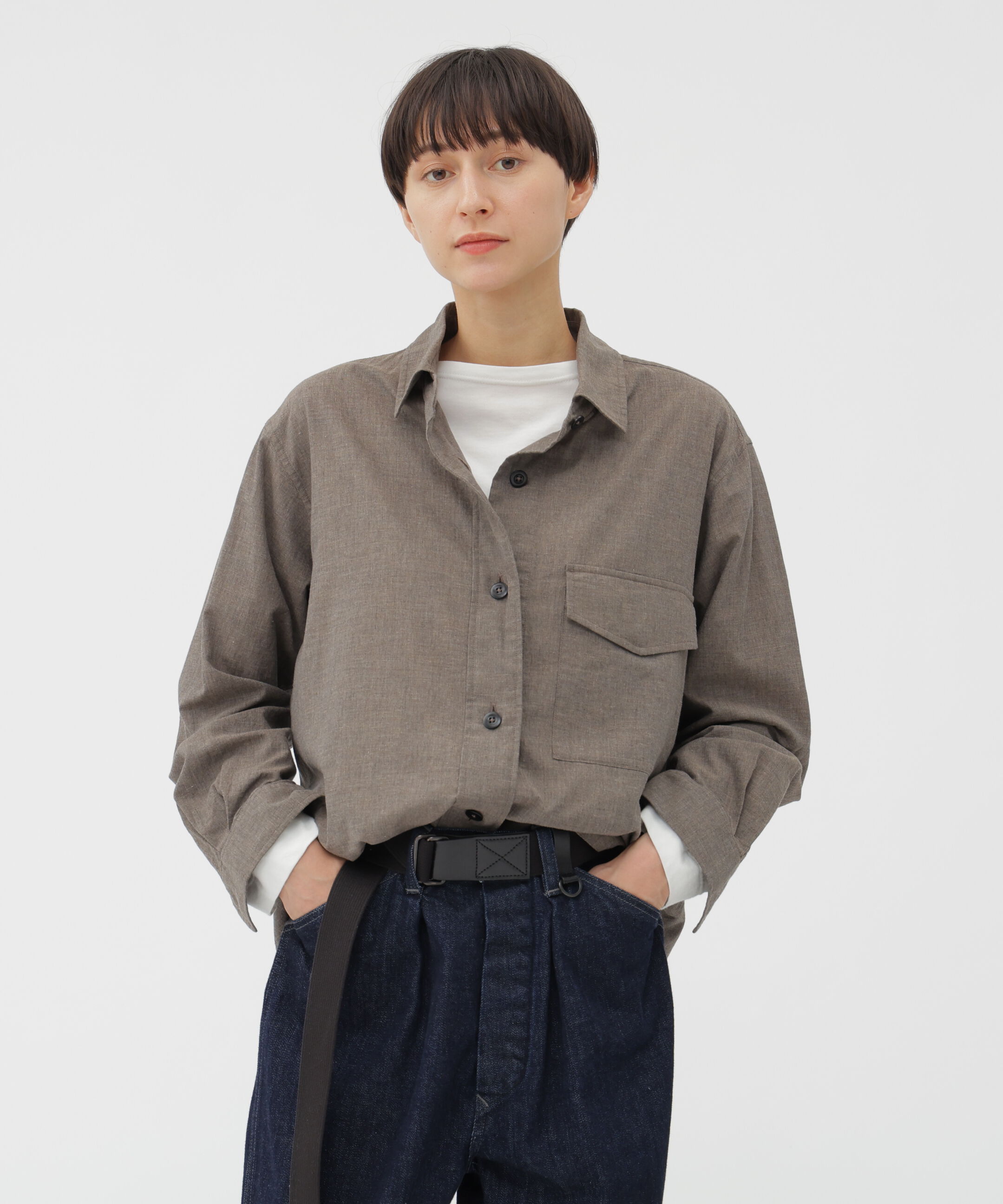 MHL.「TOP DYED COTTON POPLIN SHIRT」|シャツ・ブラウス|BROWN