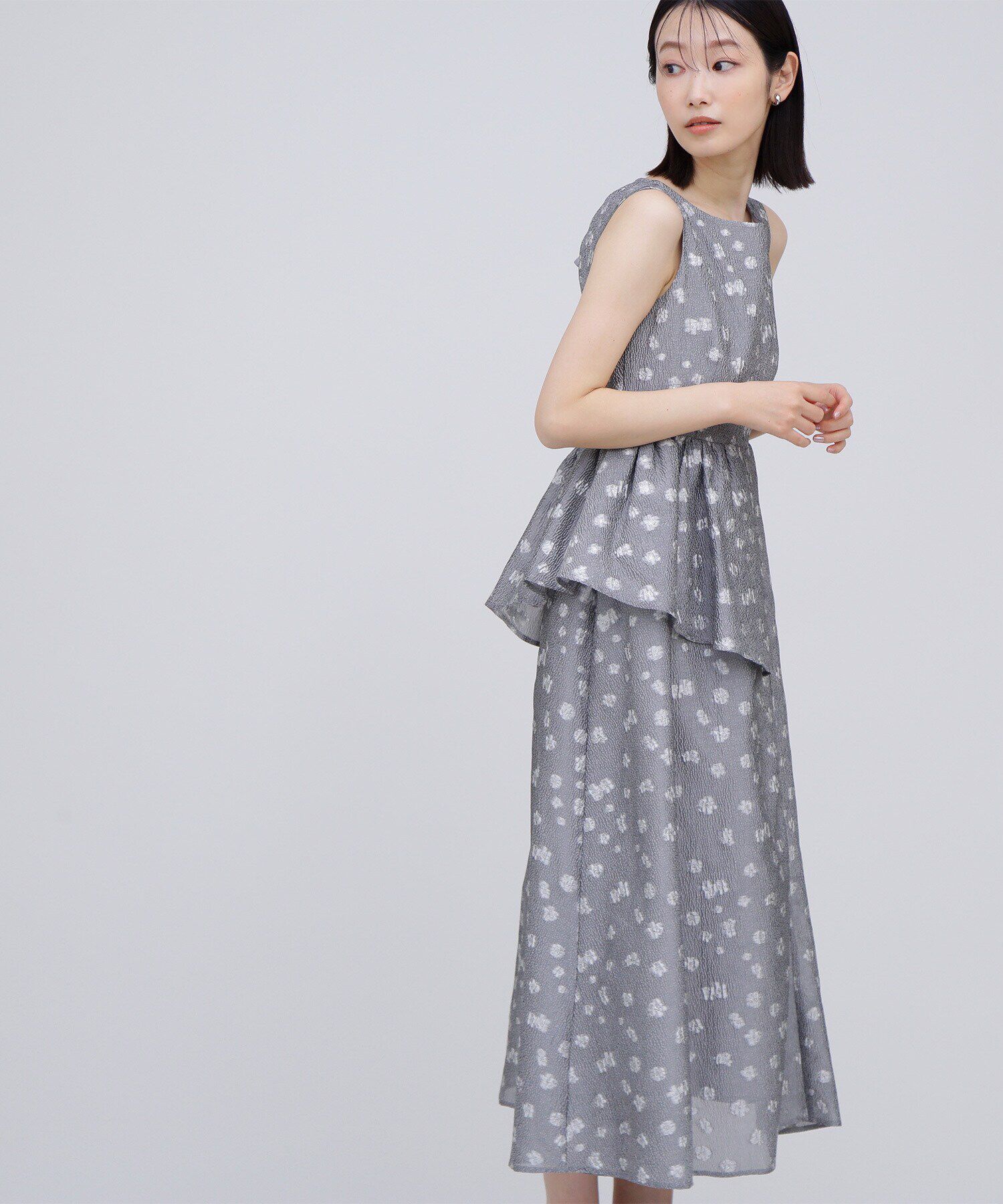  「アシンメトリーフリルジャガードワンピース」|ワンピース|シルバーグレ