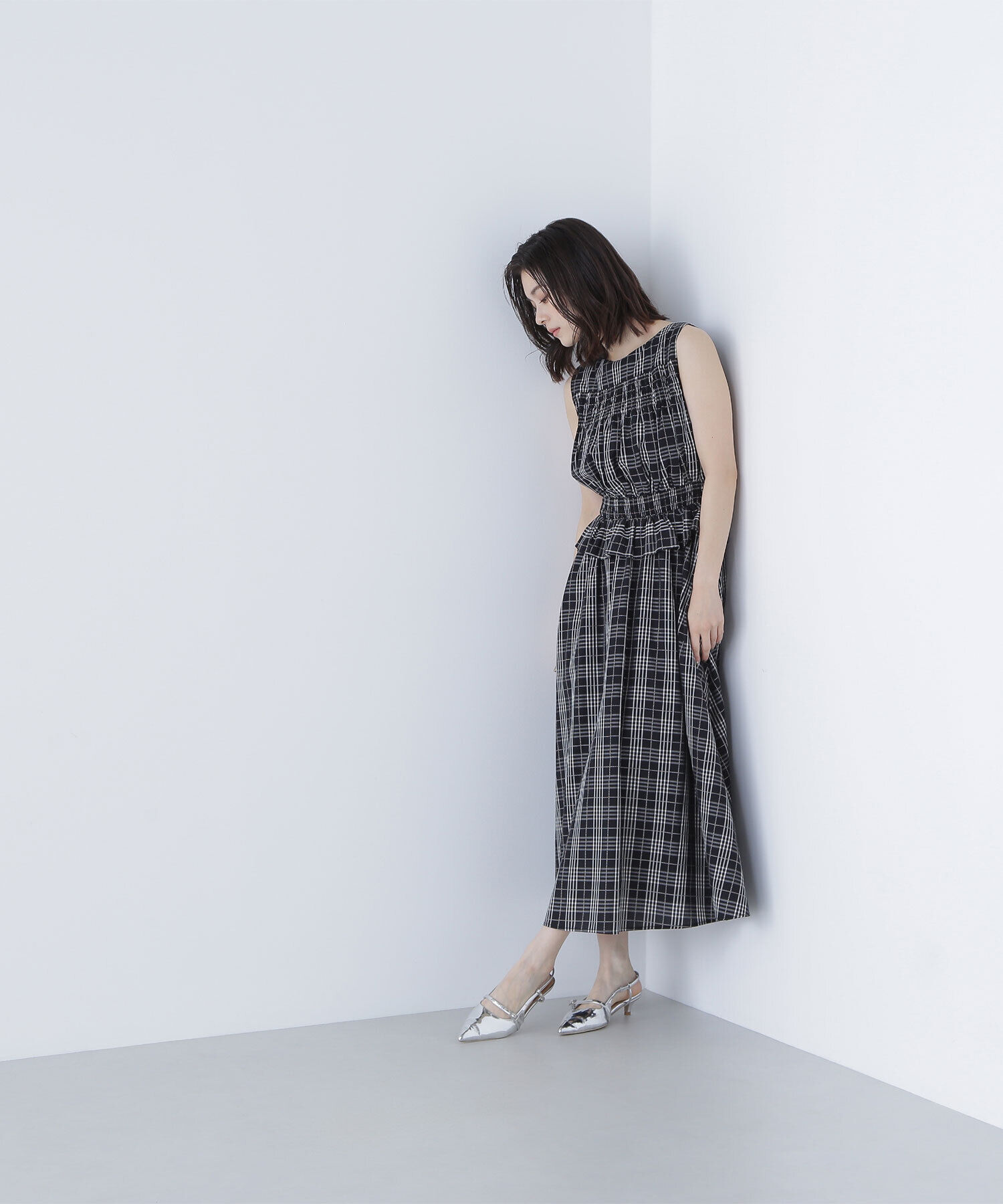  「モノトーンチェックワンピース」|ワンピース|