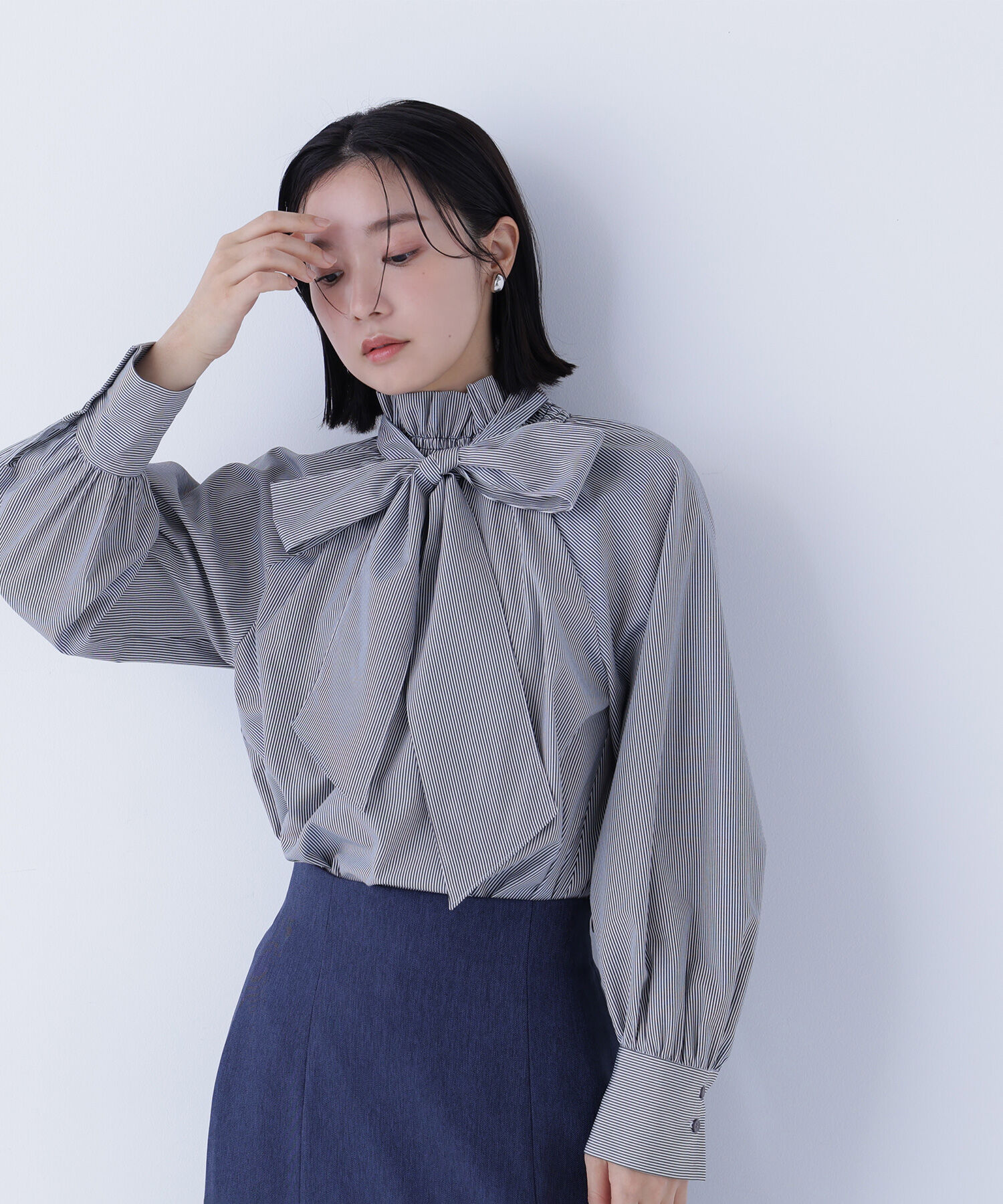  「ハイネックリボンボウブラウス」|シャツ・ブラウス|