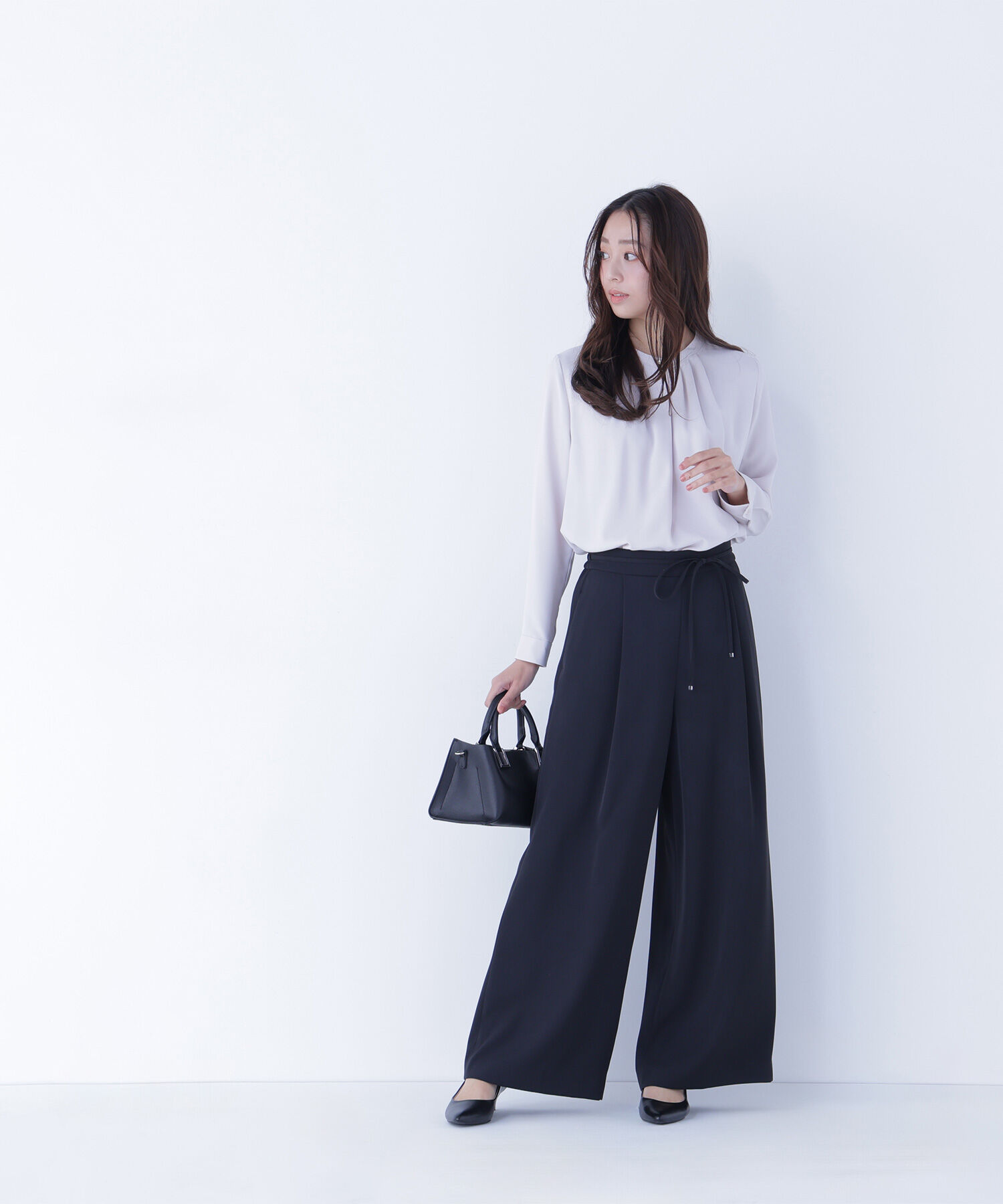  「ナローリボンイージーワイドパンツ」|その他|ブラック