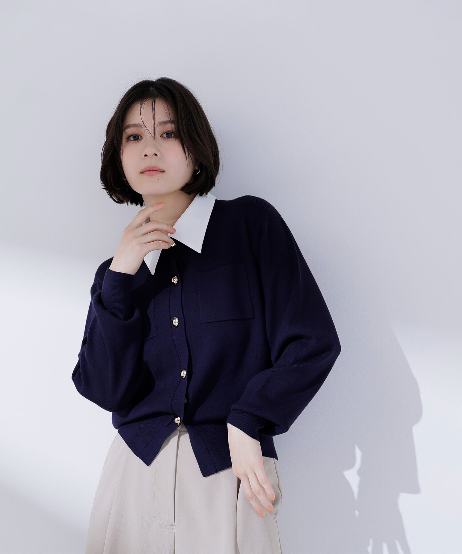  「2wayカラーニットカーディガン」|ニット・セーター|ネイビー