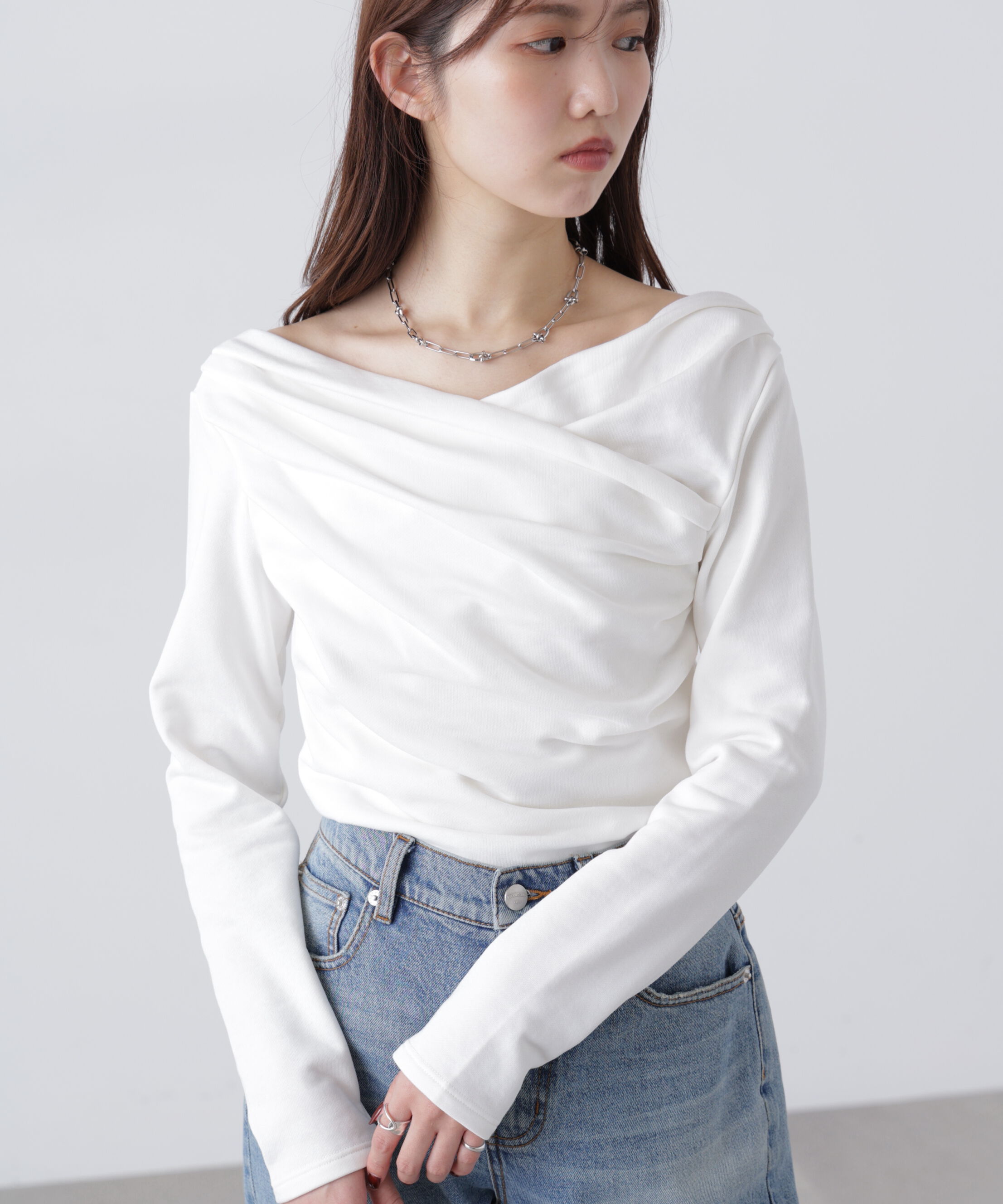  「オフショルミニ裏毛カットソー」|Tシャツ・カットソー|白