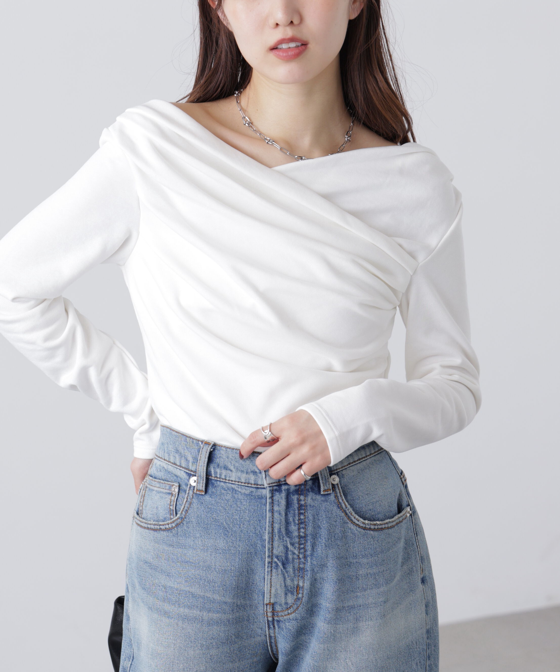  「オフショルミニ裏毛カットソー」|Tシャツ・カットソー|