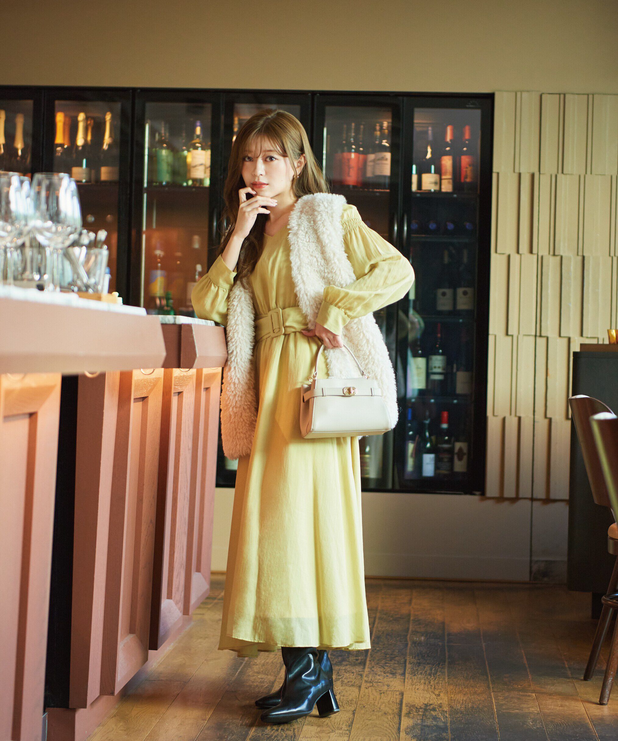 PROPORTION BODY DRESSING「肩シャーリングシアーワンピース24AW」|ワンピース|イエロー