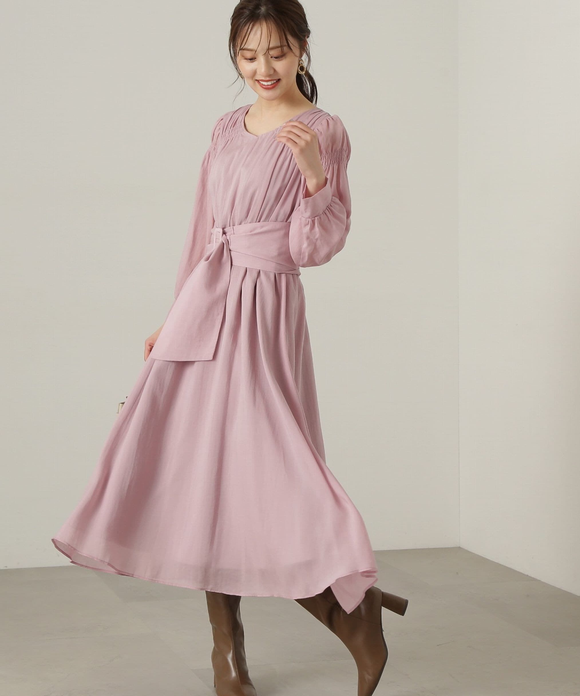 PROPORTION BODY DRESSING「肩シャーリングシアーワンピース24AW」|ワンピース|ピンク