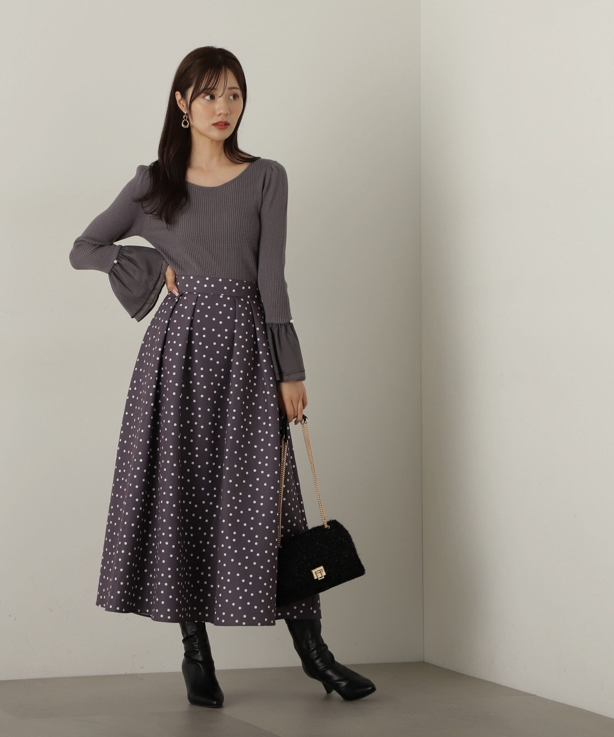 PROPORTION BODY DRESSING「ランダムドットタックフレアスカート24AW」|スカート|
