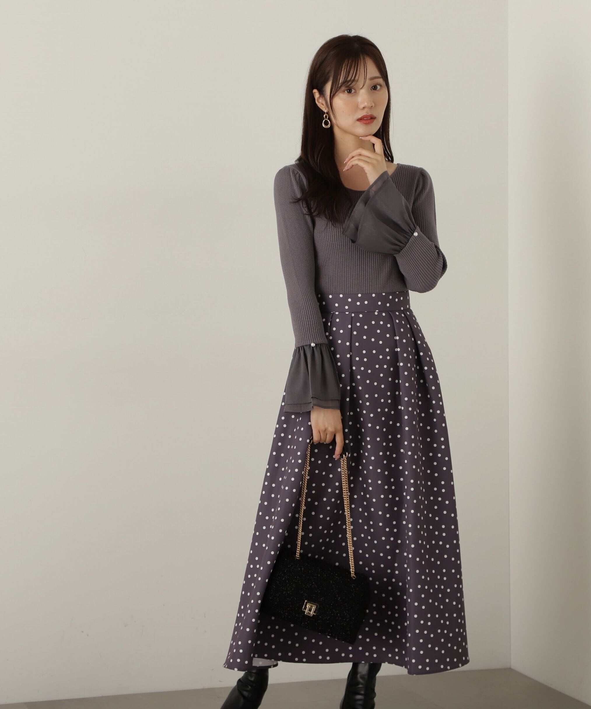 PROPORTION BODY DRESSING「ランダムドットタックフレアスカート24AW」|スカート|