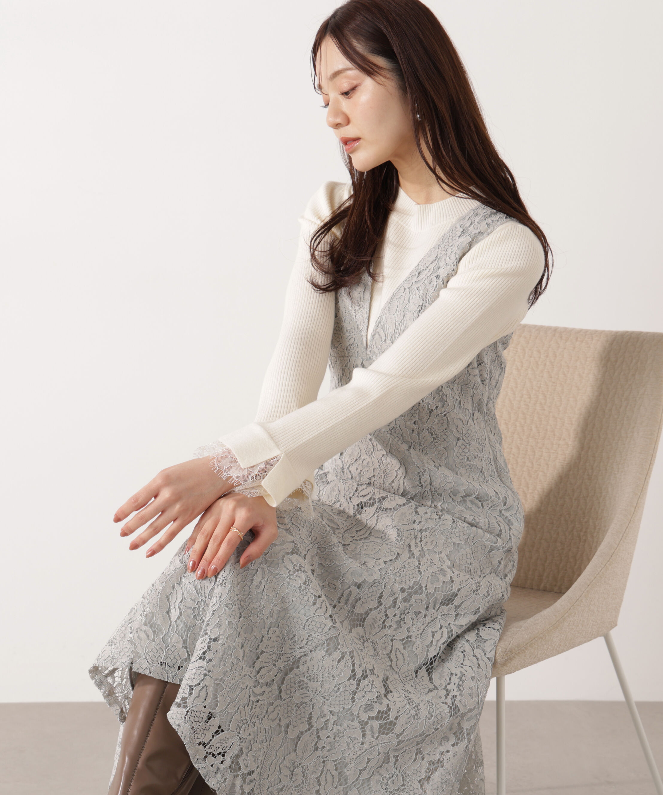 PROPORTION BODY DRESSING「Vネックレースジャンスカ 26SS」|ワンピース|