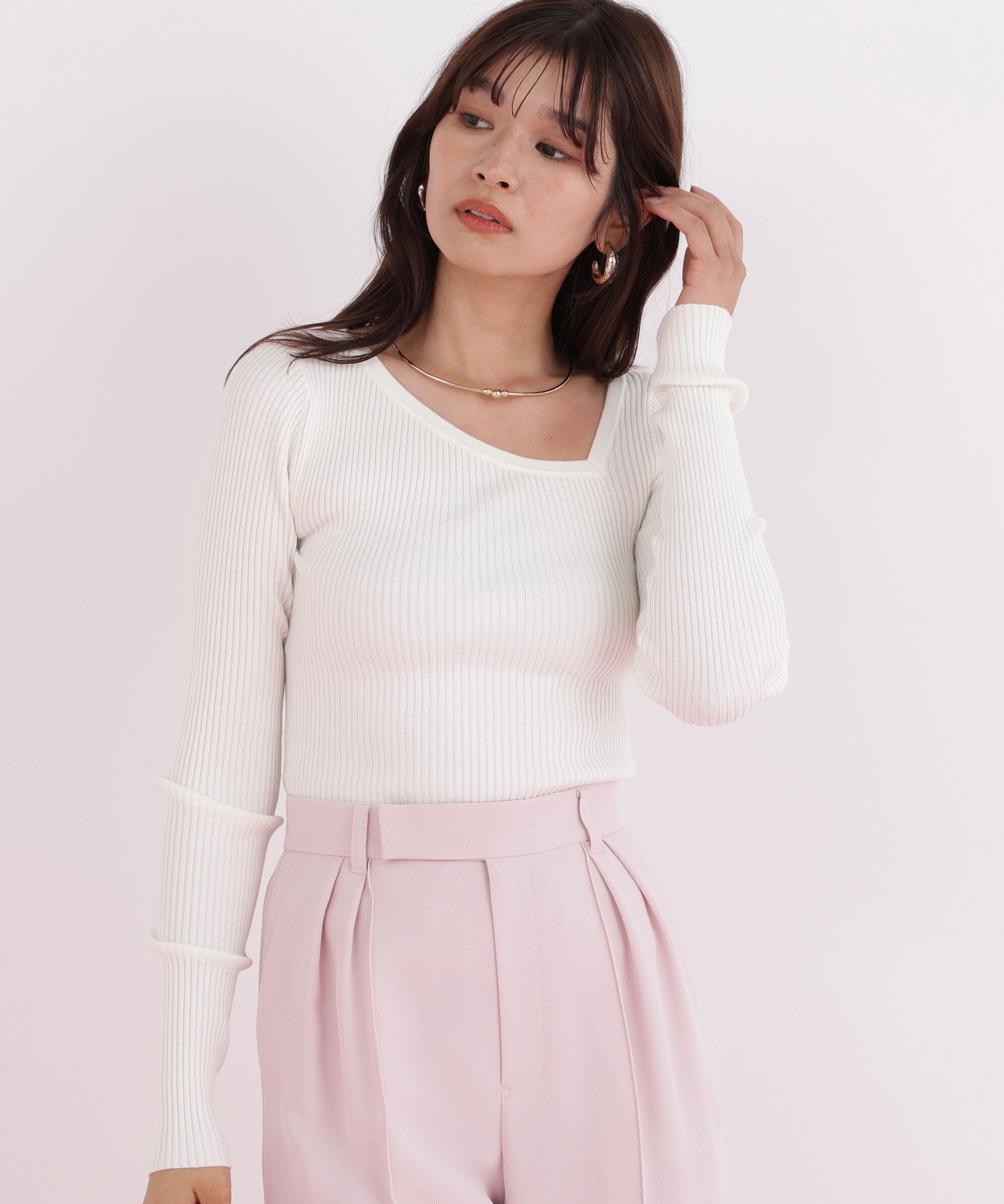  「アシンメトリーネックニットプルオーバー」|ニット・セーター|