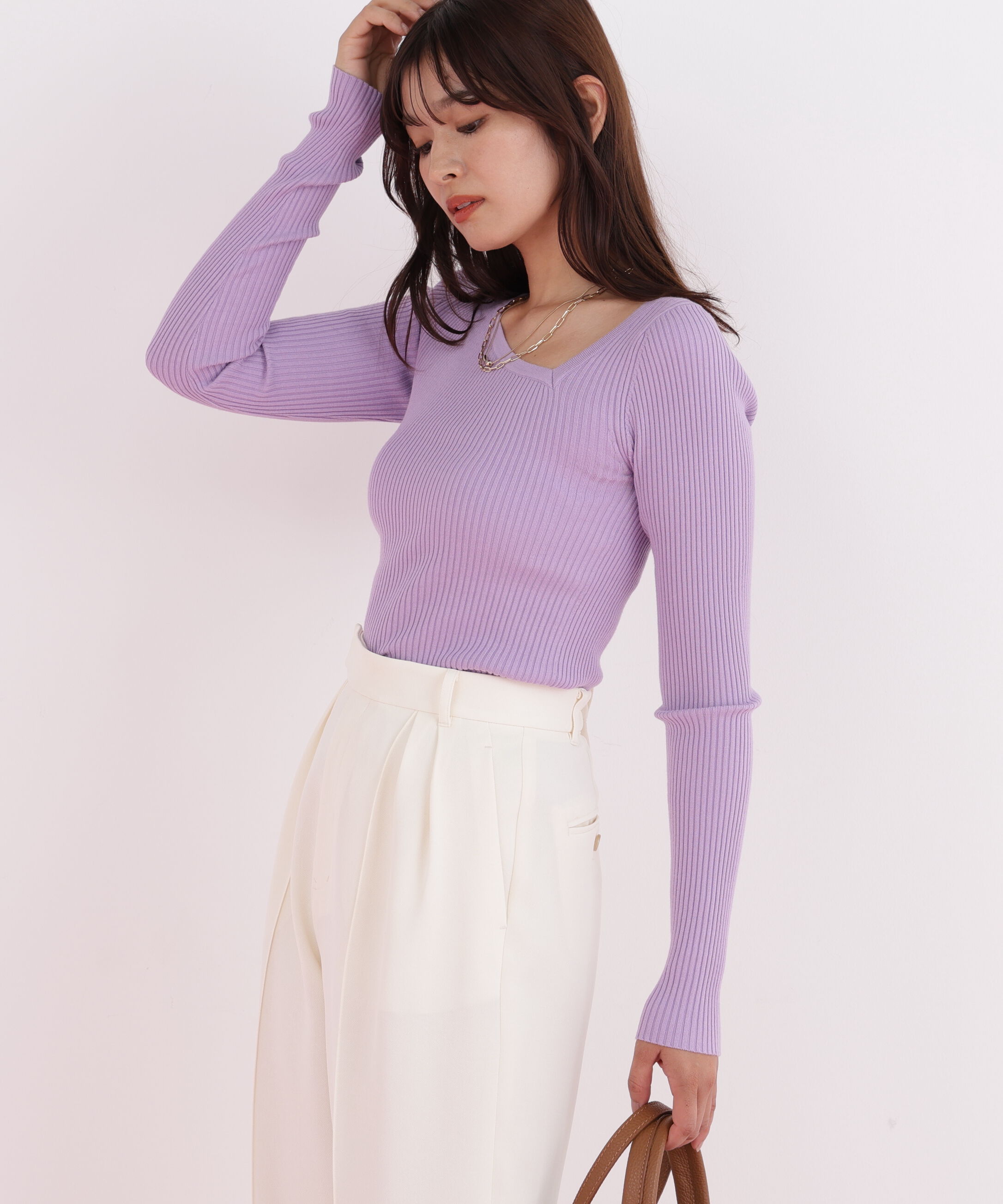  「アシンメトリーネックニットプルオーバー」|ニット・セーター|