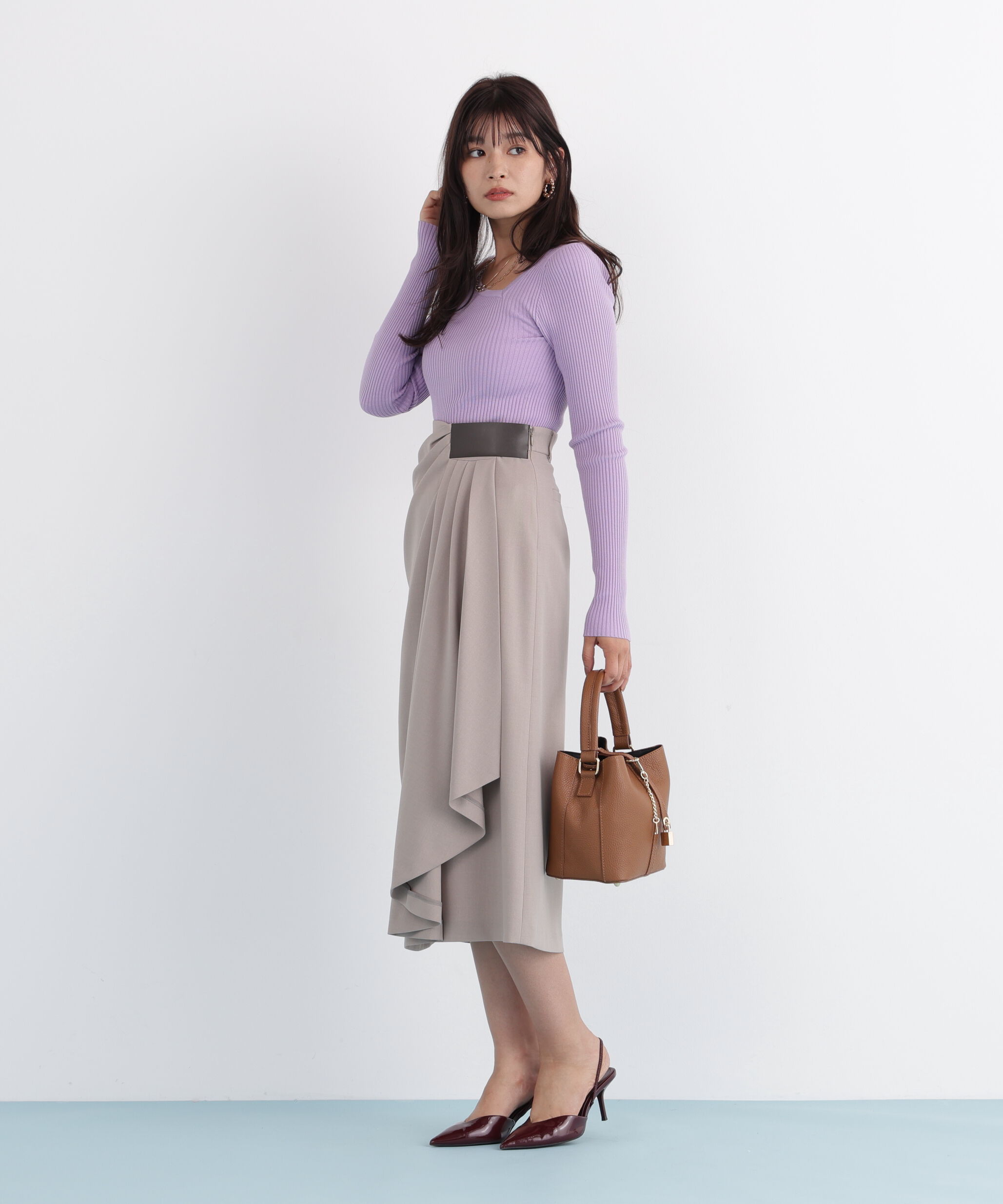  「アシンメトリーネックニットプルオーバー」|ニット・セーター|